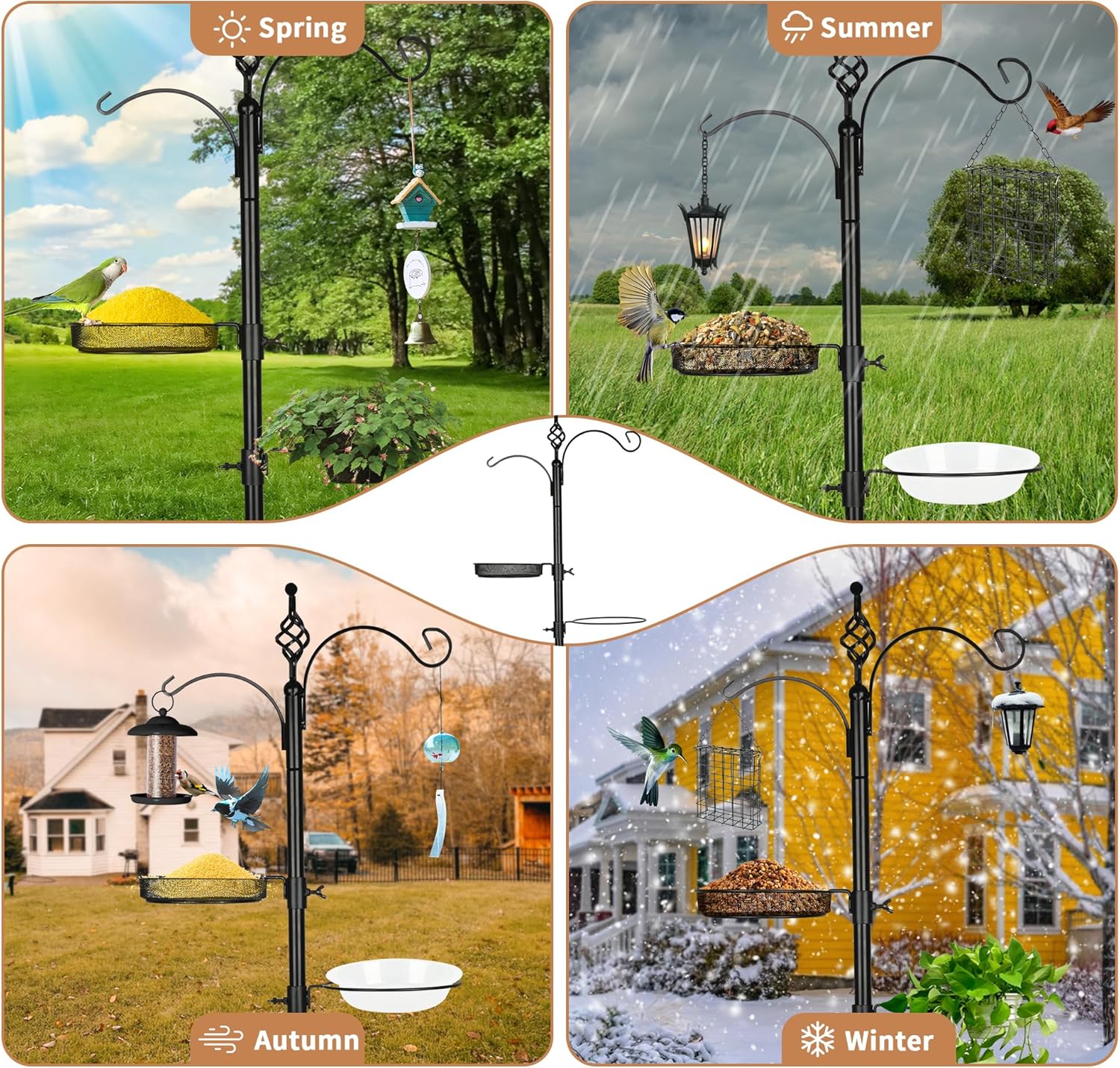 Bird Feeder Pole Deck Hook Bird Feeding Station Kit Bird Feeder Porch Multi Hook Bird Feeders Hanger Premium Bird Bath for Attracting Wild Birds Bird Feeder Planter Hanger