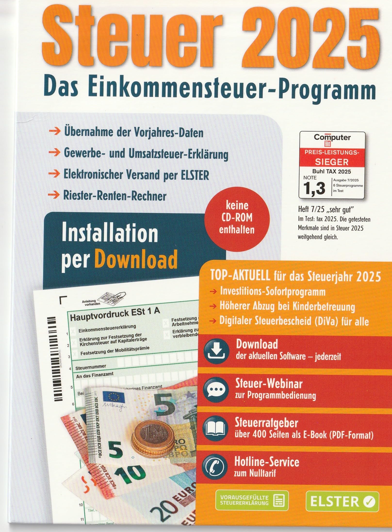 STEUER 2025 für Steuererklärung 2025 am PC von Aldi. ELSTER Klare Strukturiert Steuerprogramm Download Code Inklusive.