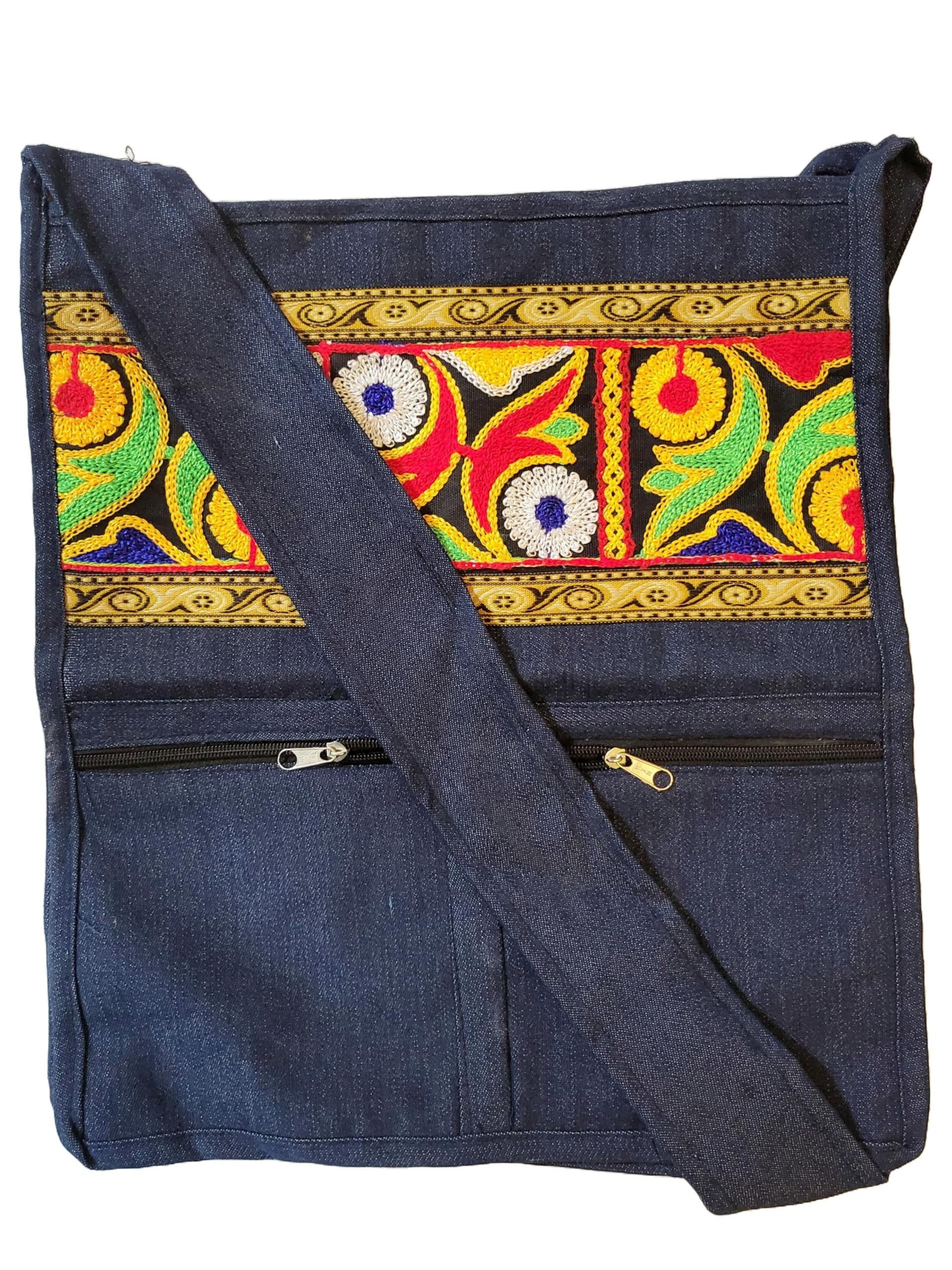 Shantiniketan Denim Embroidery Teacher’s Sling Bag for Man & Women-image-11