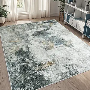 5x8 Area Rugs for Living Room Rug Washable: Abstract Rug for Dining Room Bedroom Carpet Non Slip 5 by 8 Indoor Modern Nursery Home Office Black Gold