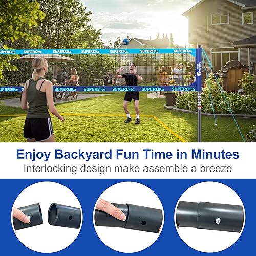 Miniatura 7 de Juego de red de voleibol resistente para exteriores, sistema anti-hundimiento, postes de aluminio ajustables, tamaño regulador profesional portátil
