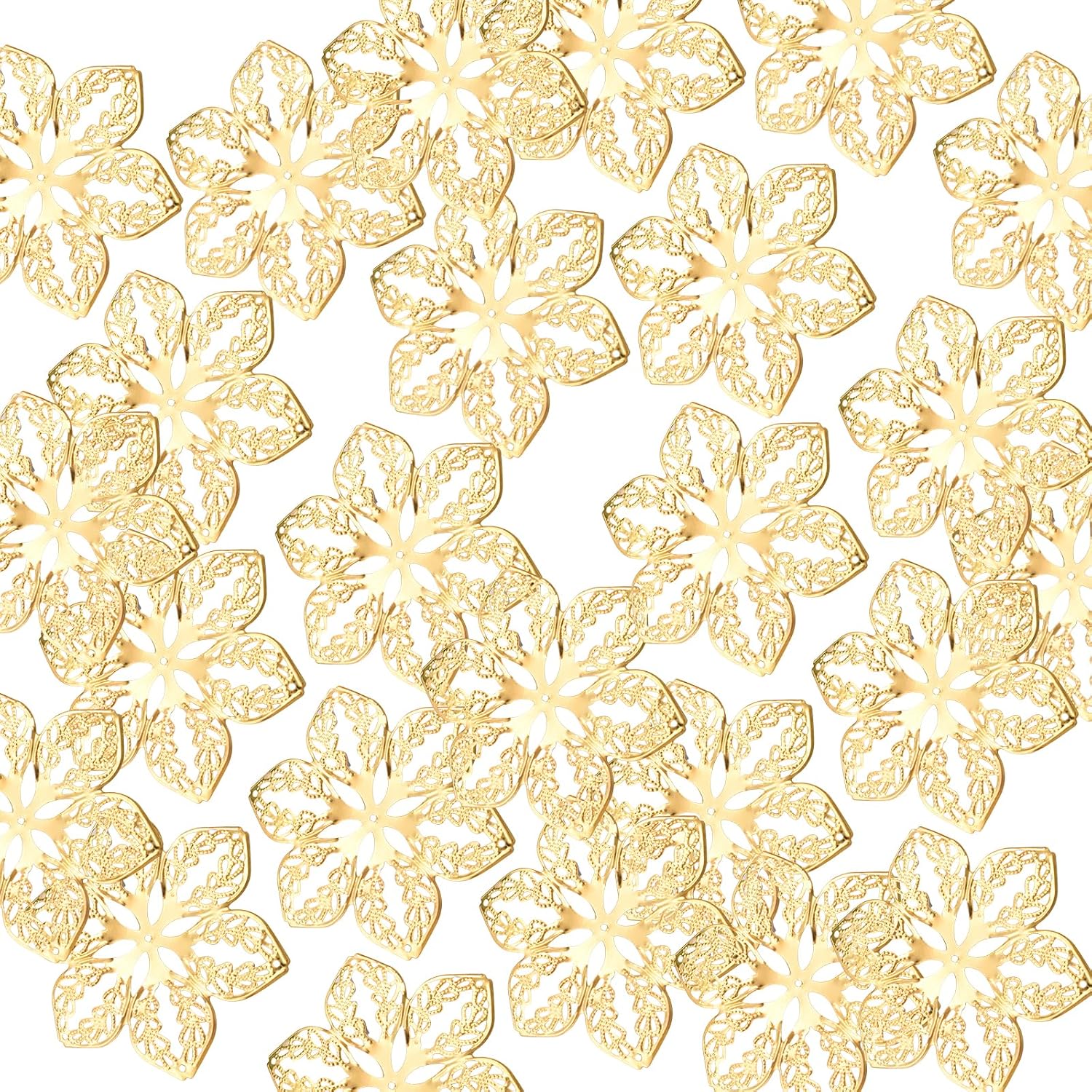 100pieces Metal Filigree Flower Connectors for Jewelry Crafting Mixed Colors Hollow Florals Wraps Headwear Accessories