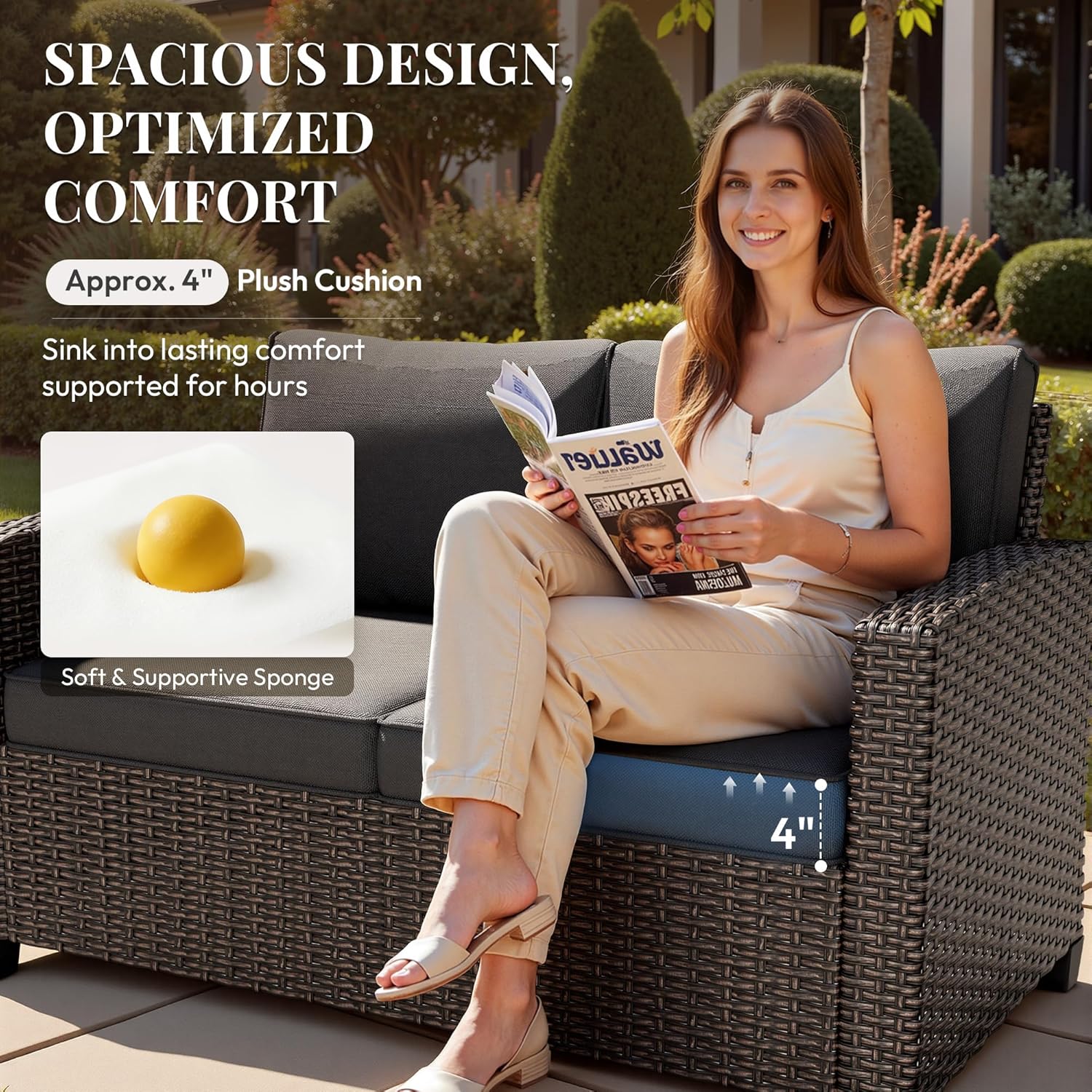 WWR Furniture Set,1 Piece PatioWicker Outdoor Patio Conversation Set with Extra Wide & Thick Cushions, Rattan Outdoor Furniture Set for Backyard, Porch & Deck