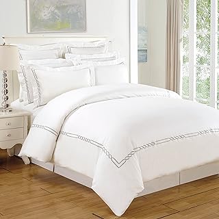 Superior Lorenz Cotton 200 Thread Count Duvet Cover Set, Soft Comforter Covers, Bedroom Essentials, Embroidered Infinity Border, Includes 1 Duvet Cover with Button Closure, 2 Pillow Shams, Full/Queen - Buy now
