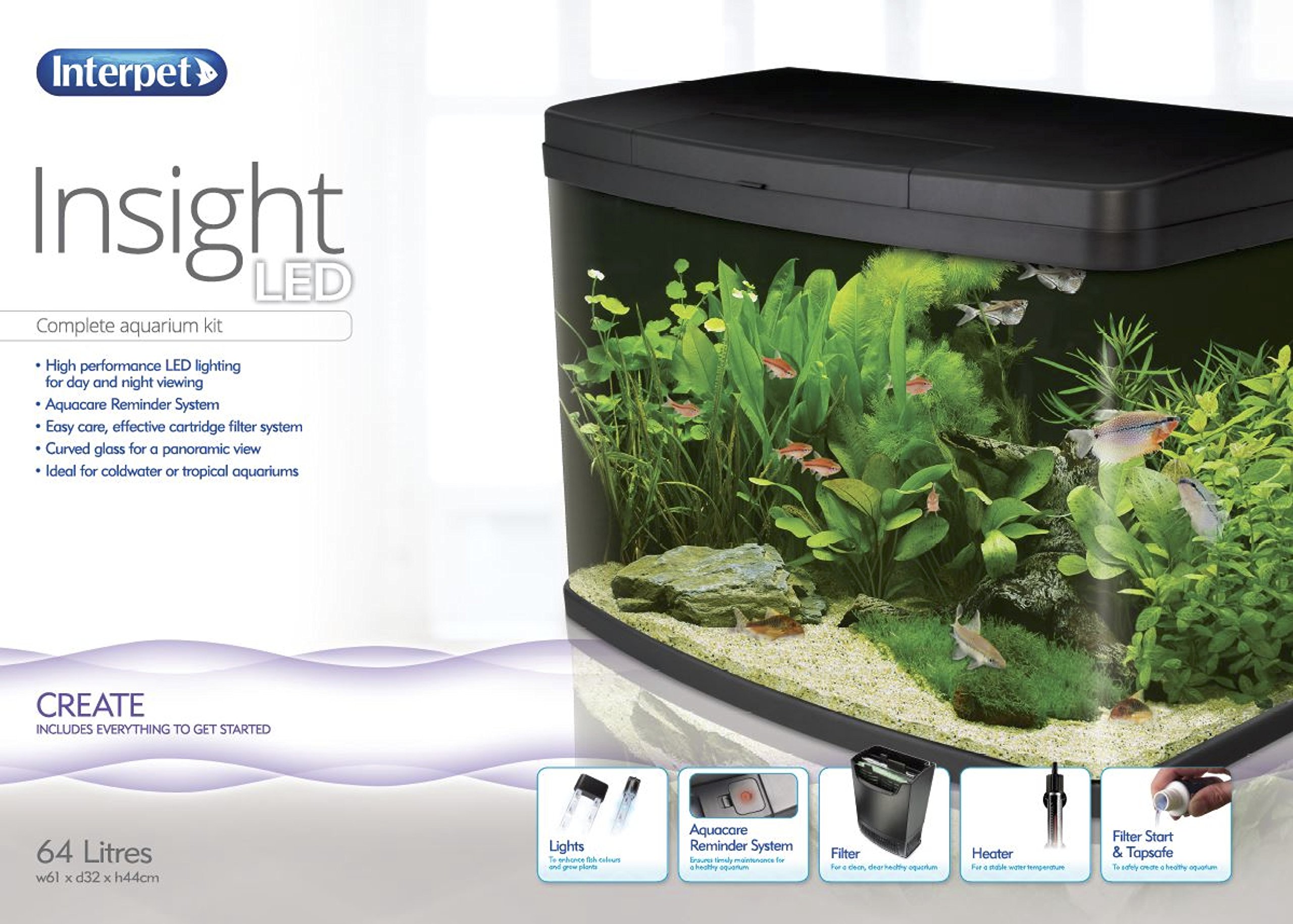 Interpet Insight Acuario de Cristal, Set para Principiantes Completo Premium