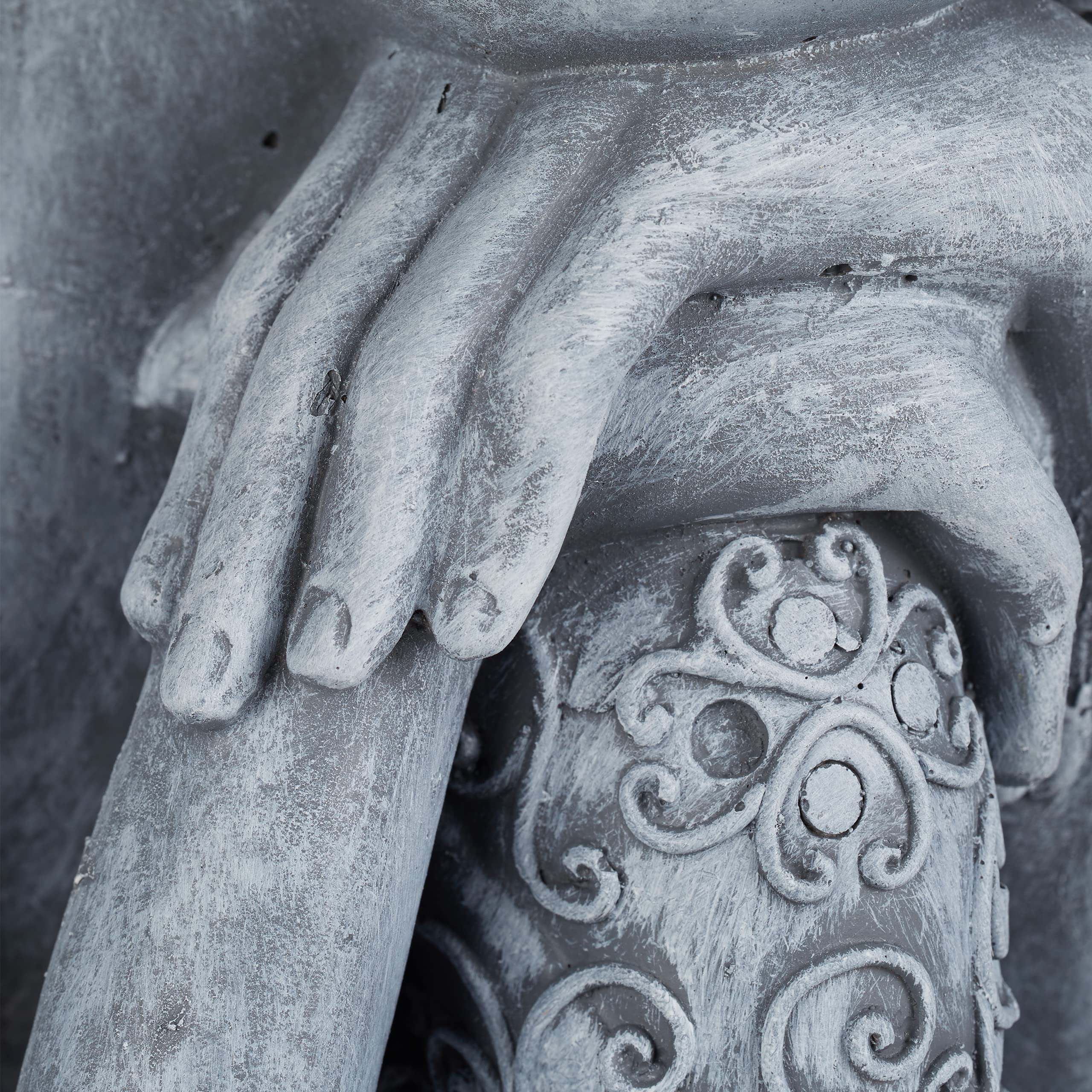 Relaxdays Statua del Buddha con Testa Piegata XL 60cm Ceramica Impermeabile Giardino Grigia