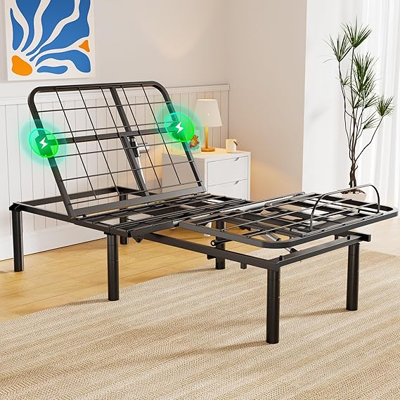AMADA HOMEFURNISHING Adjustable Bed Frame, Metal Twin XL Adjustable Bed Base with 4 USB Ports, Head & Foot Incline, Supports up to 750 lbs, Electric Bed Frame with 4 Height Options, MSBFTXL03-1
