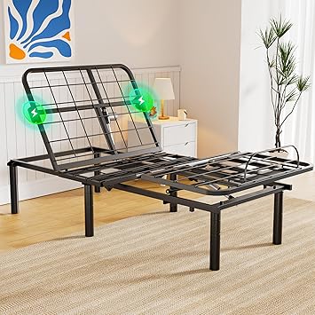 AMADA HOMEFURNISHING Adjustable Bed Frame, Metal Twin XL Adjustable Bed Base with 4 USB Ports, Head & Foot Incline, Supports up to 750 lbs, Electric Bed Frame with 4 Height Options, MSBFTXL03-1