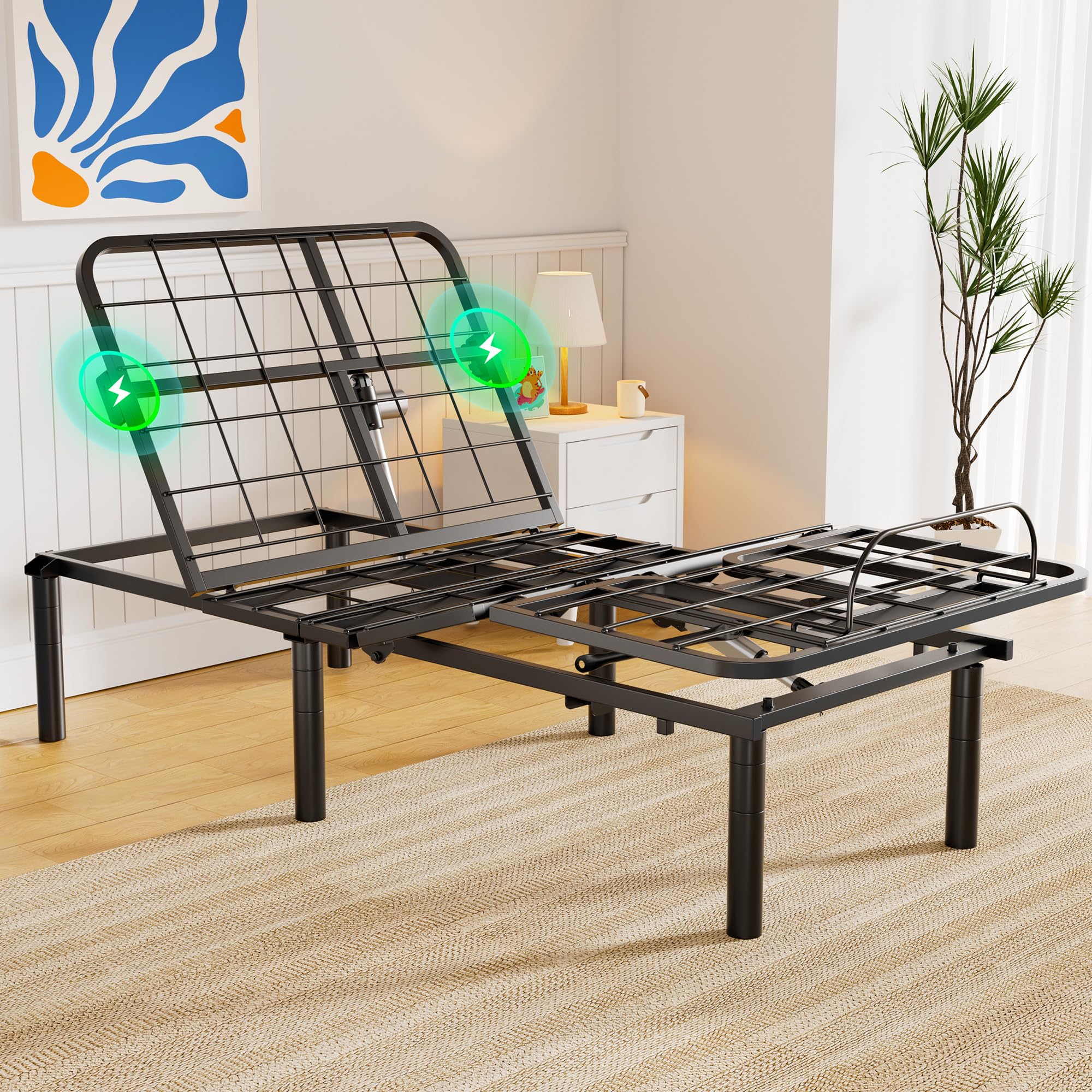 amada homefurnishing adjustable bed frame, metal twin xl adjustable bed base with 4 usb ports, head & foot incline, supports up to 750 lbs, electric bed frame with 4 height options, msbftxl03-1