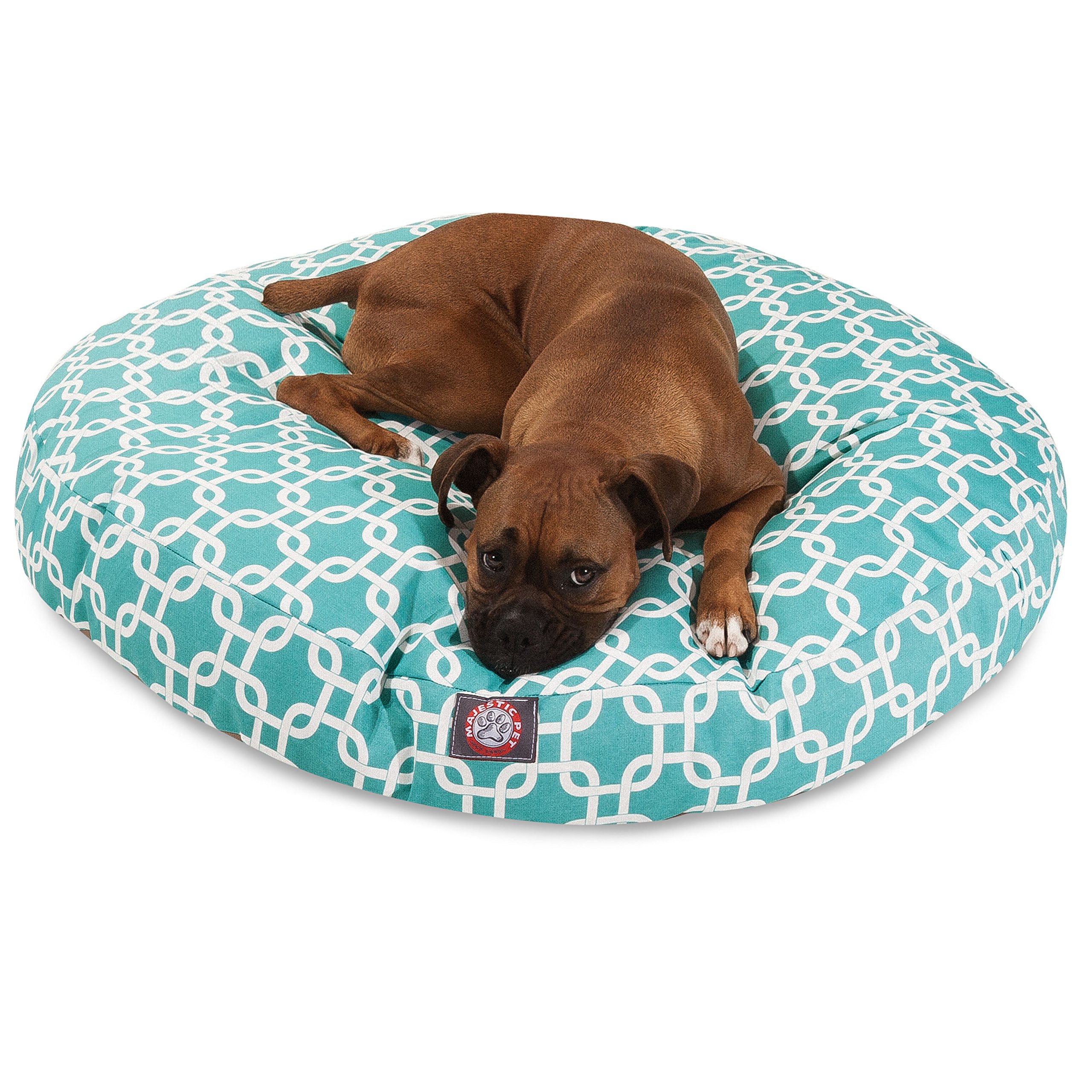 Teal Links Large Round Indoor Outdoor Pet Dog Bed With Removable Washable Cover By Majestic Pet Products