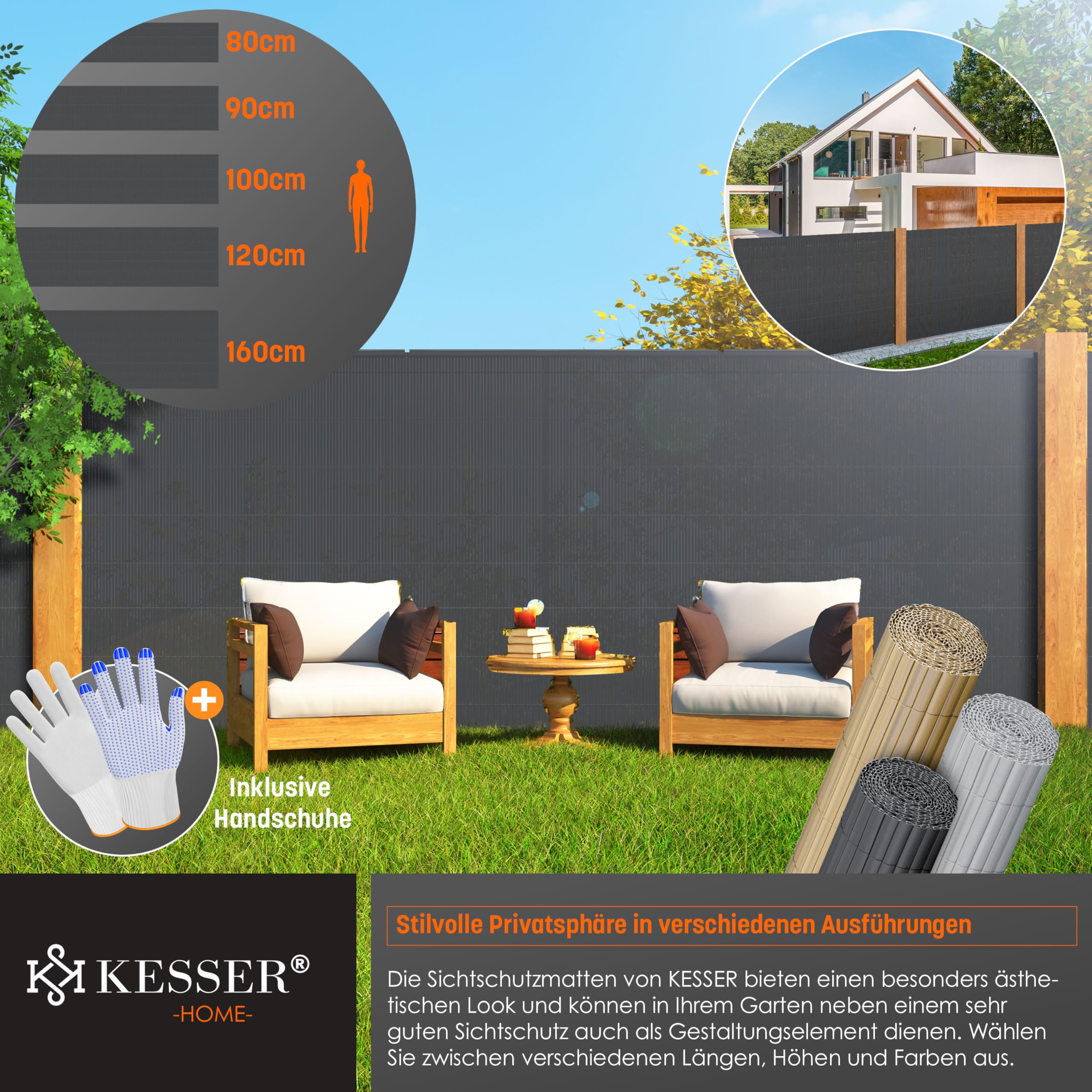 PVC Sichtschutzmatte – 90 X 400 Cm, Anthrazit | Inkl. Kabelbinder | Witterungsbeständig Für Garten, Balkon, Terrasse | Einfach Zu Kürzen