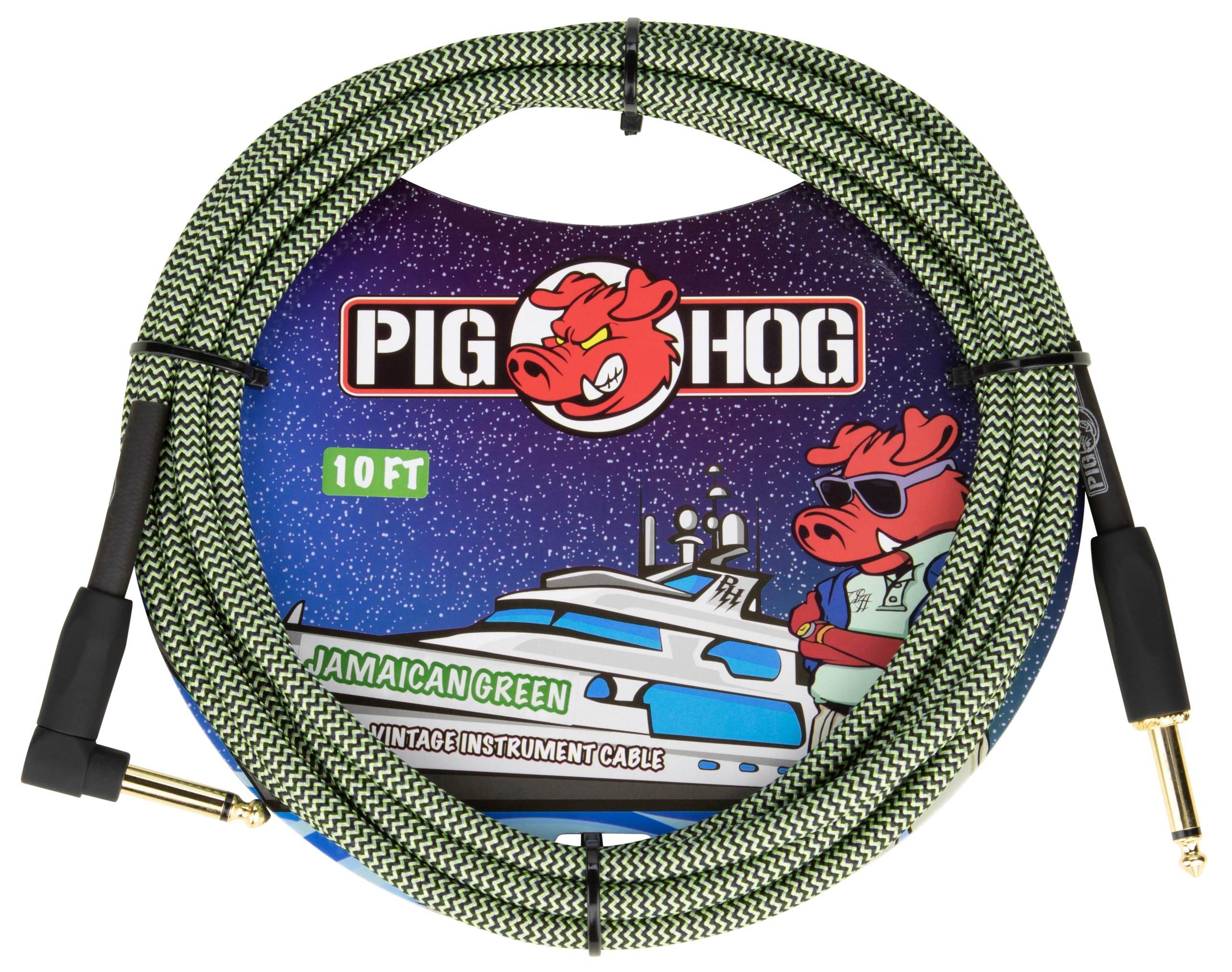 Pig Hog "Jamaican Green Instrument Cable, 10ft Right Angle