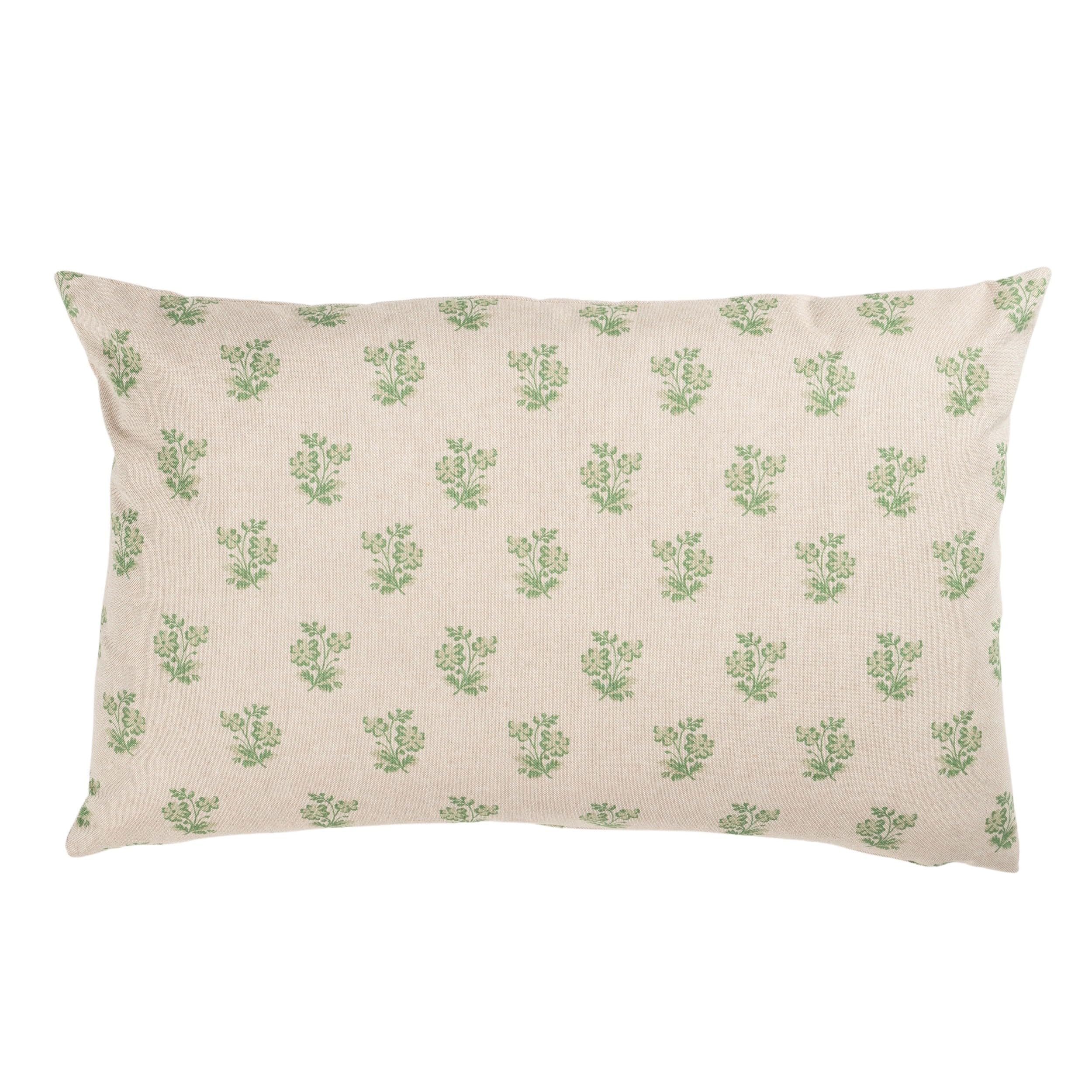 Posy Print Linen Look XL Rectangular Cushion Cover in Sage Green. All-Over Dainty Floral Print in Green on a Linen Effect Background. 23x15" XL Rectangle Cover Only.