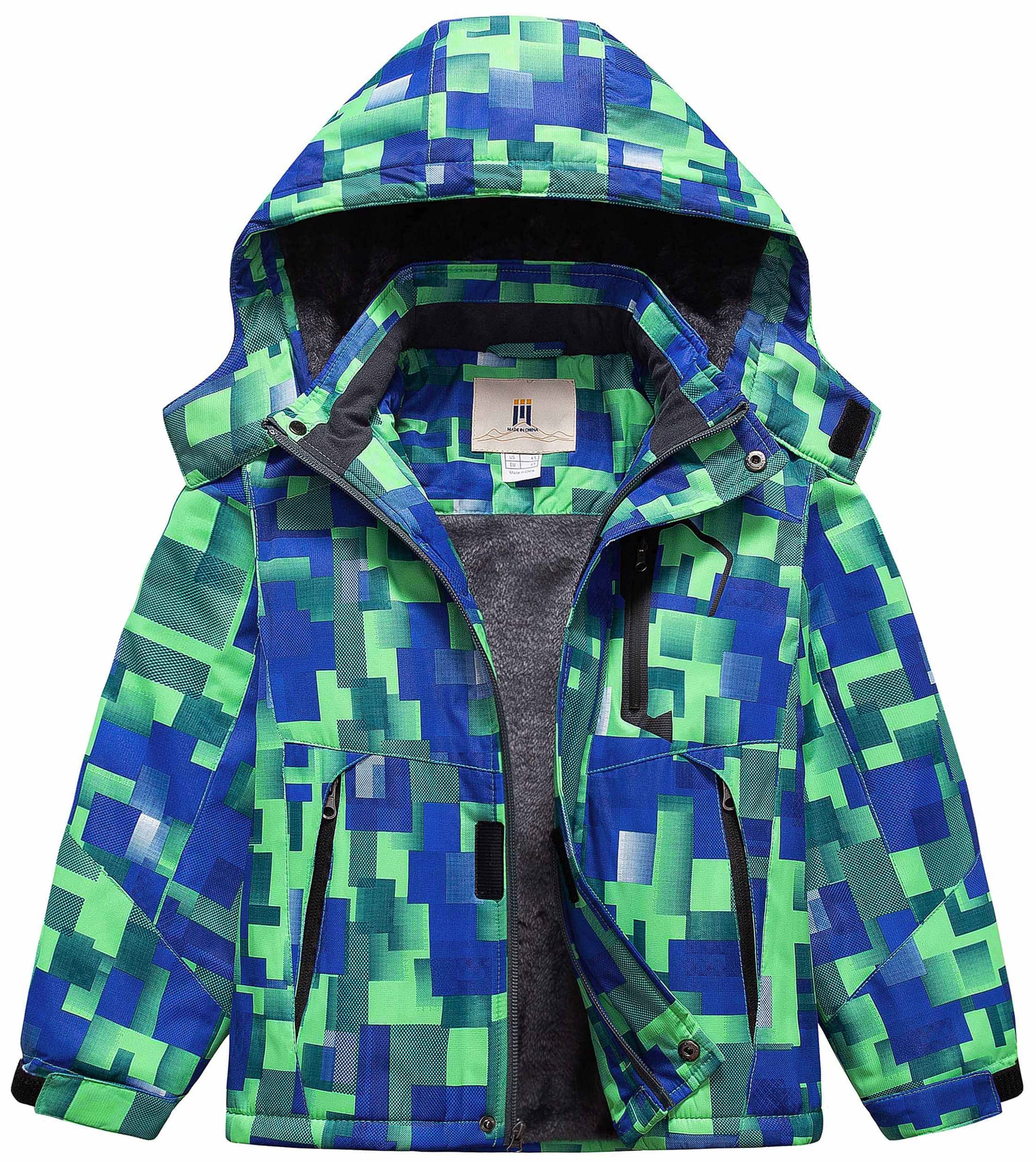 CREATMO US Boy's Waterproof Ski Jacket Warm Winter Snow Coat Windproof Snowboarding Rain Jacket