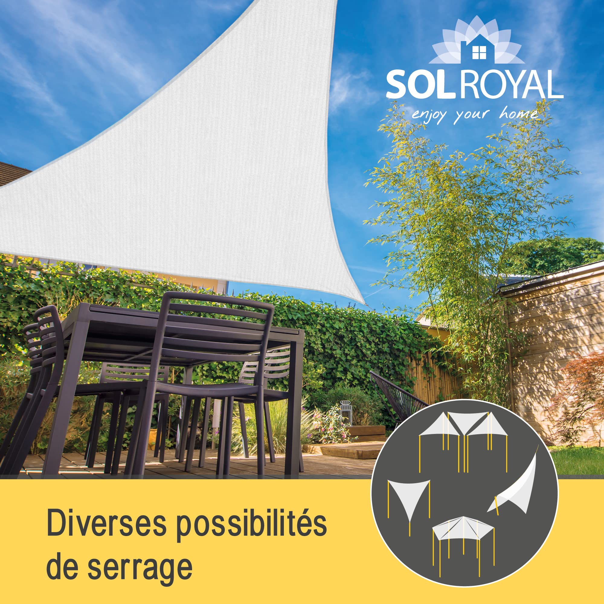 Sol Royal Voile d'ombrage Triangulaire HDPE SolVision Protection UV Solaire | 500x500x700cm blanc toile tissue respirant UV balcon piscine jardin terrasse patio perméable l'eau triangle Shade Sails HS9