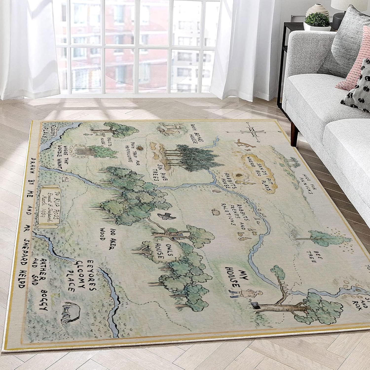 Lazun 100 Acre Wood Map The Pooh Jungle Rug - Area Rug for Home Décor, Soft, Non-Slip, Durable for Kid's Room, Living Room, Bed Room (36 * 24 Inches)