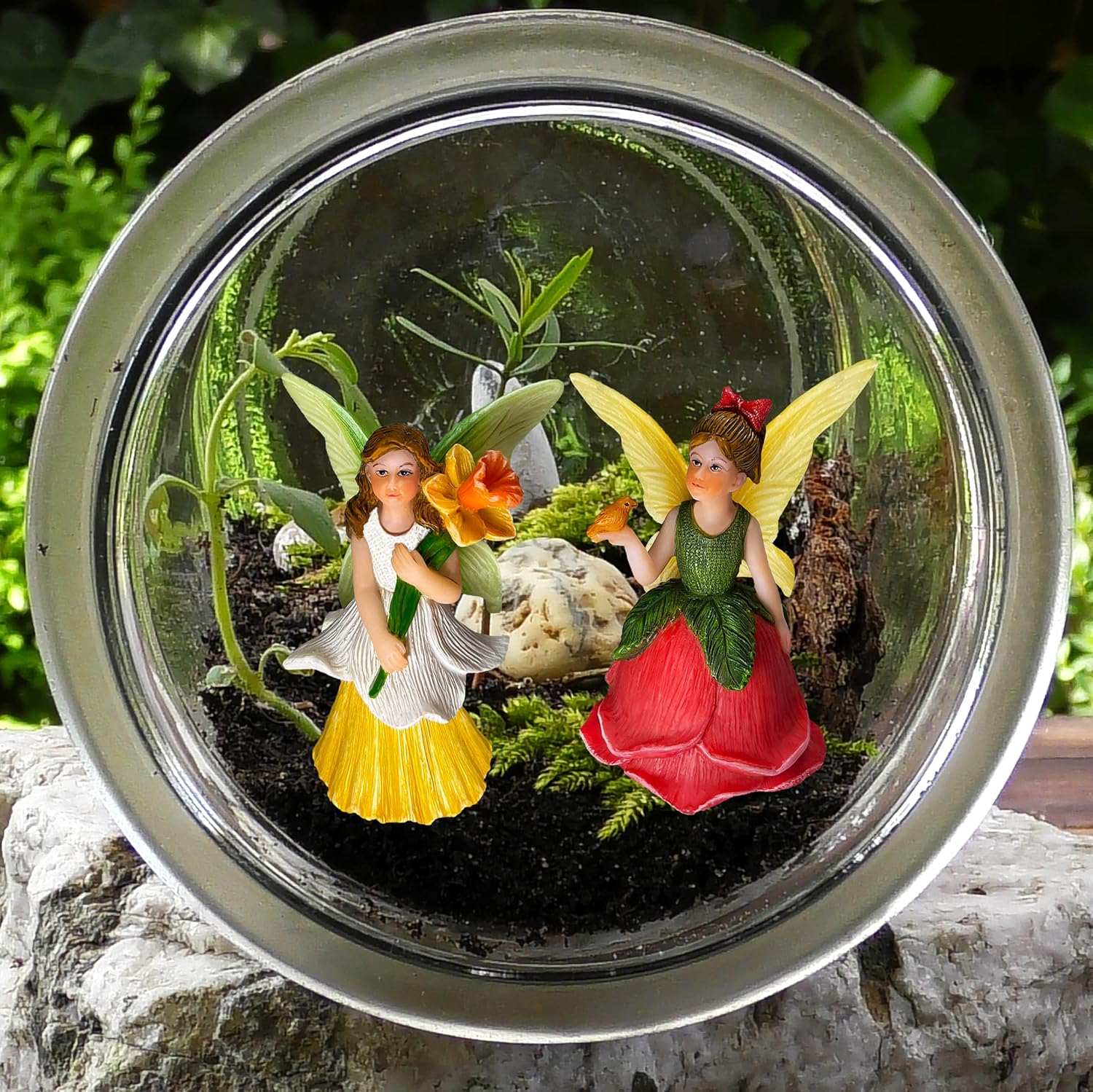 Mood Lab Fairy Garden - Miniature Fairy Figurines - Flower Girls Set of 2 pcs - Narcissus & Rose Fairies Accessories Statue Kit - Image 7