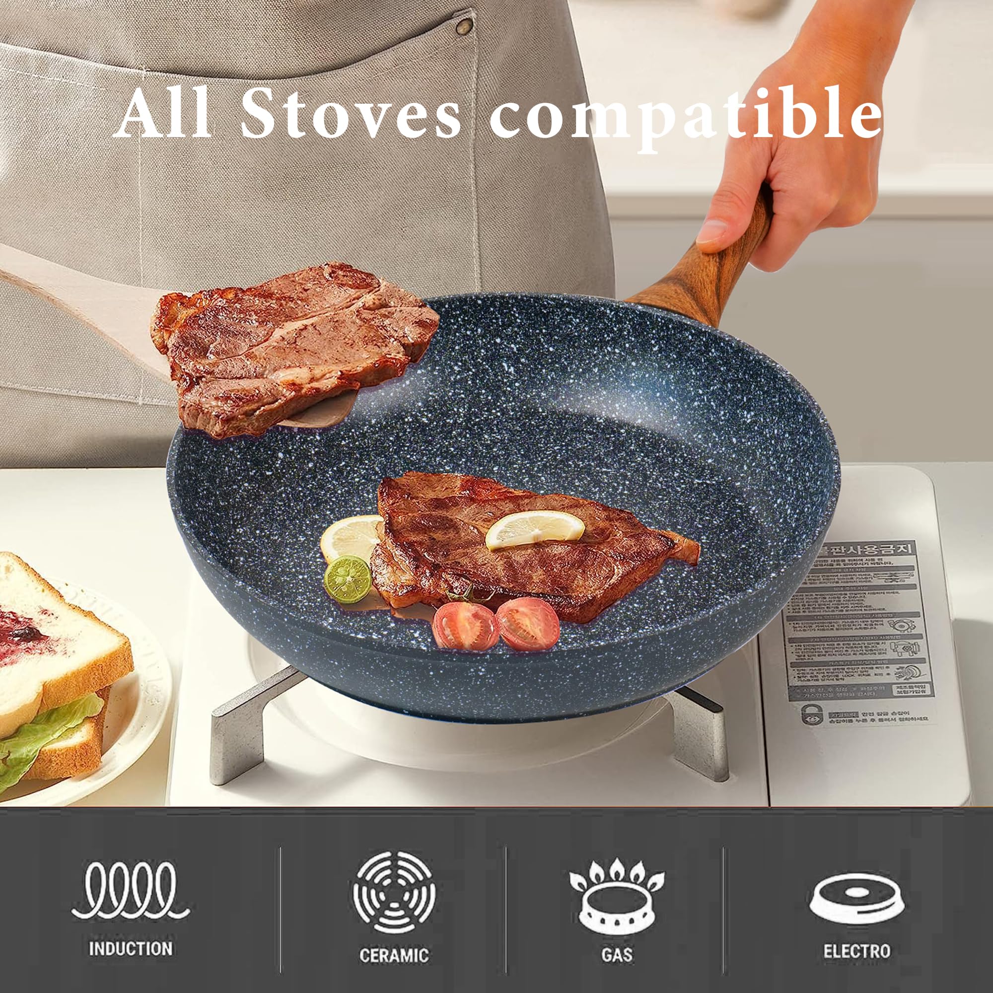 KASANOVA Set Di 3 Padelle Da 20/24/28 Cm, Pentole Con Effetto Granito Antiaderente, Padelle Con Rivestimento Antiaderente Effetto Granito, Set Di Pentole Per Tutti I Piani Cottura, Incl. Induzione