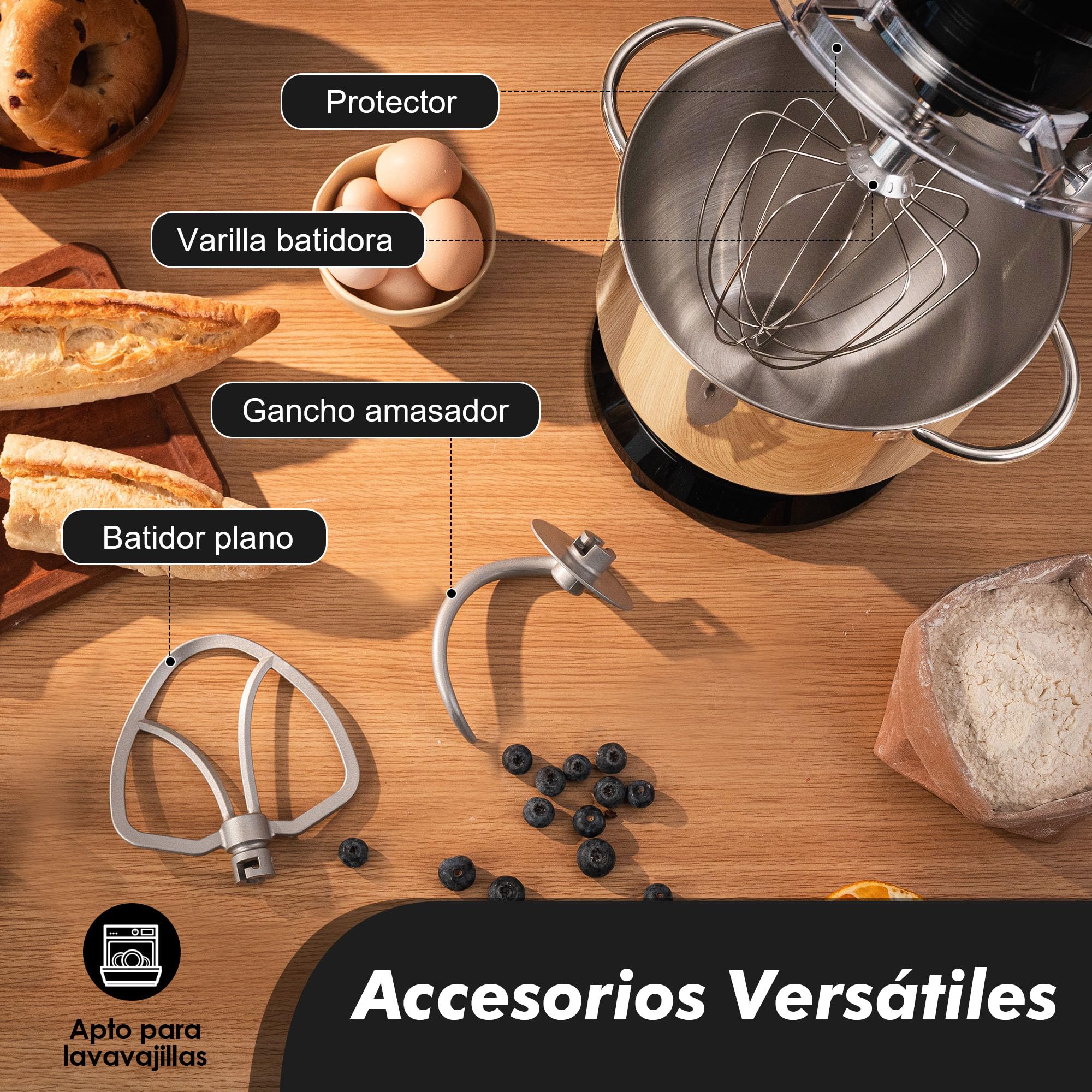 Fab Batidora Amasadora Profesional 8L 2000W, Amasadora de Pan y Repostería, Robot de Cocina Alta Capacidad con 10 Velocidades, Incluye 3 Accesorios, para Uso Intensivo en Hogares,Kitchen in the box
