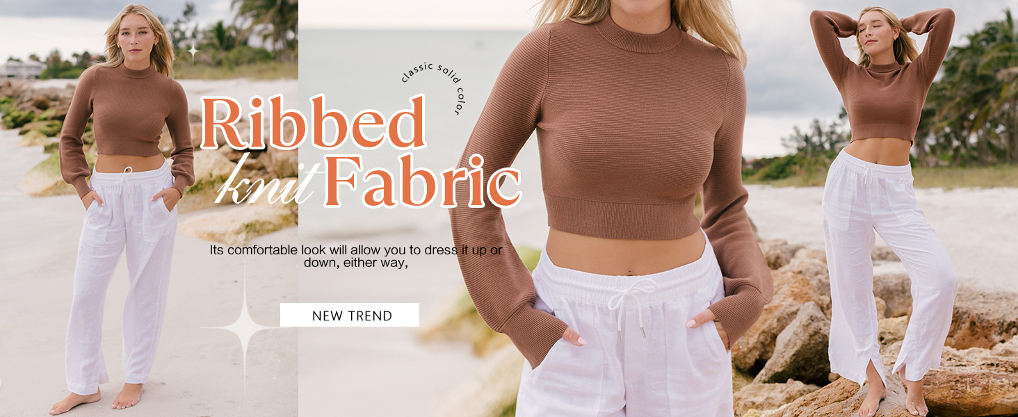 ZESICA Women's Spring Mock Neck Cropped Sweaters 2026 Long Sleeve