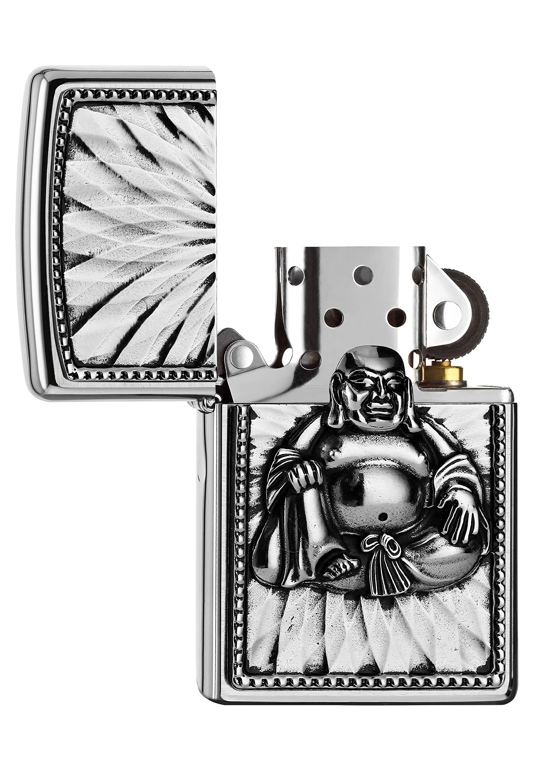 Zippo, Accendino Unisex con Immagine del Buddha, Antivento, Cromato