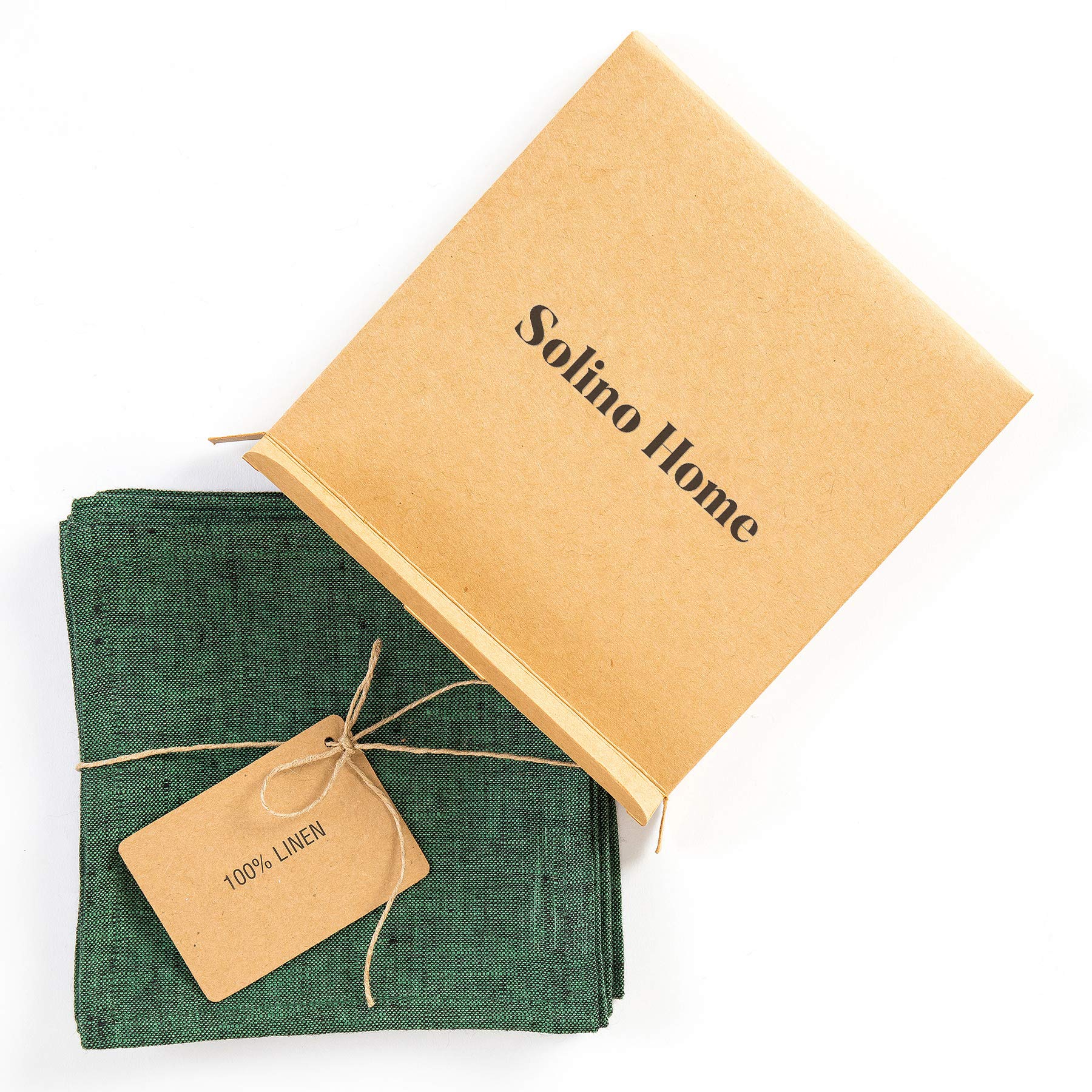 Solino Home Lniane serwetki koktajlowe 15 x 15 cm – leśna zieleń, 100% czyste lniane serwetki do napojów, zestaw 12 sztuk – Athena, ręcznie wykonane z europejskiego lnu i można prać w pralce