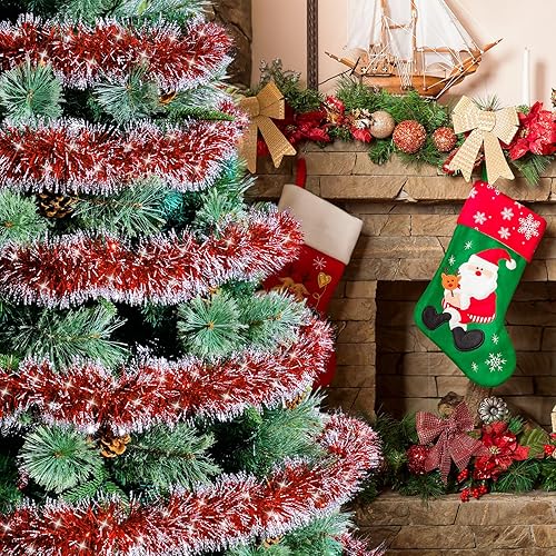 Miniatura 10 de Guirnaldas de oropel verdeblanco de 50 pies, decoraciones para árbol de Navidad, guirnalda de Navidad gruesa y fina metálica para decoración de