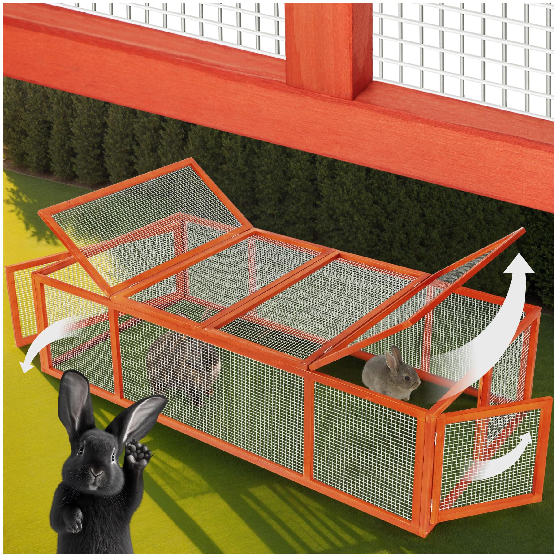 tectake® Conigliera da Esterno, 4 Porte, con Facile Accesso, Utilizzabile a Se Stante, Recinto Per Conigli, Gabbia Esterno, Casetta, Recinto Piccoli Animali - Marrone