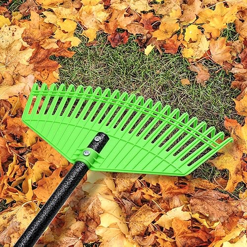 Rastrillo de hojas ultraligero, cabeza de 16.5 pulgadas de ancho y mango de agarre cómodo de 59 pulgadas, dientes flexibles suaves para un uso