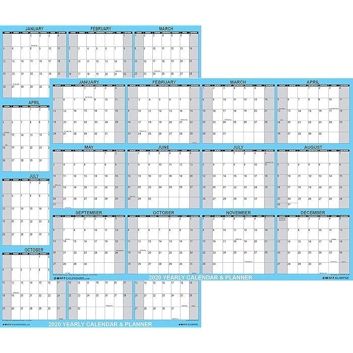 Buy SwiftGlimpse Large 24" x 36" 2020 Wall Calendar Poster, 2Sided Horizontal/Vertical