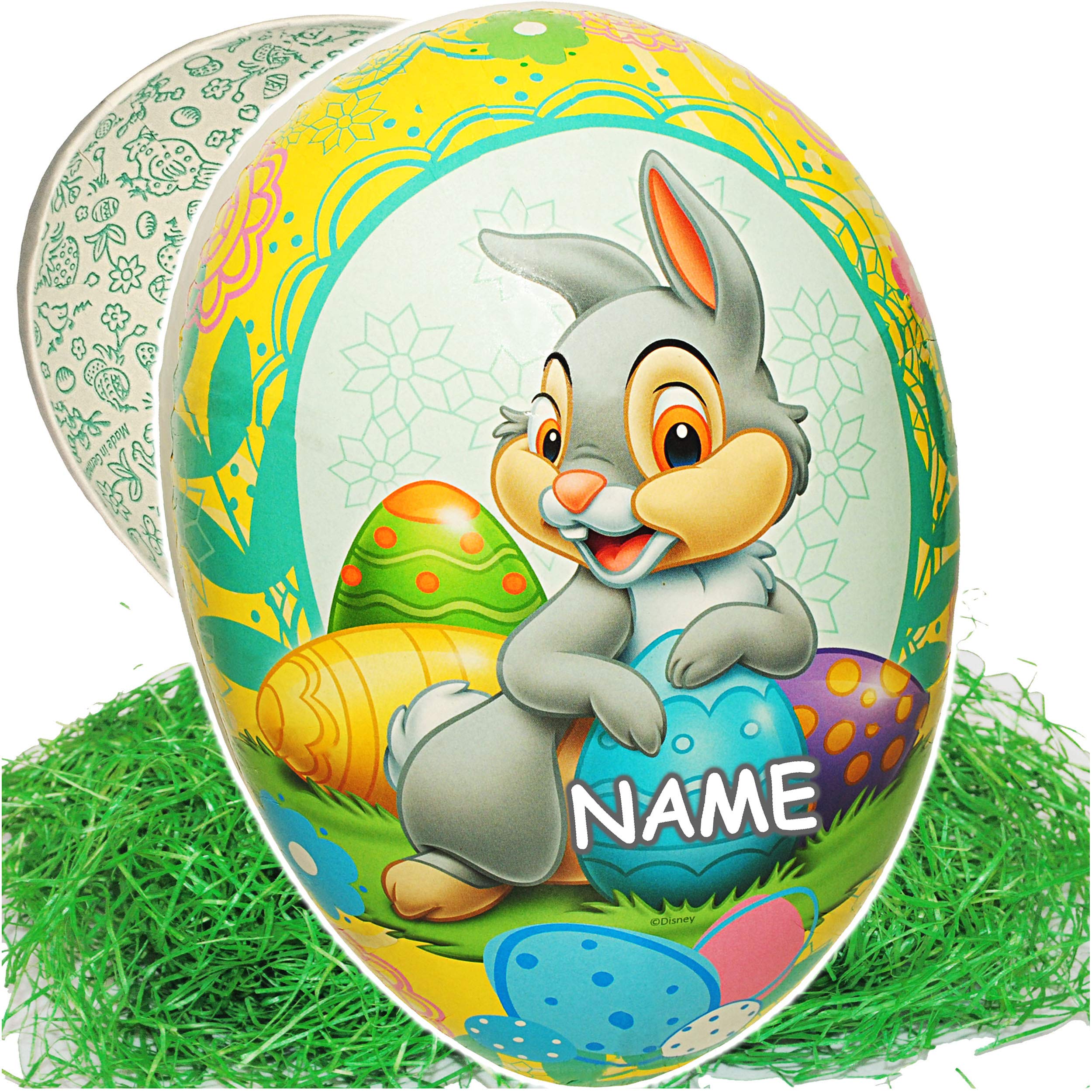 alles-meine.de GmbH Set Ostergras & 10 Füll - Papper - 18 cm - Hase Klopfer & Bunte Eier - inkl. Name - Osterei/Ei zum befüllen - Deko Pappe Papp Pappeier Dekoei Pappo..
