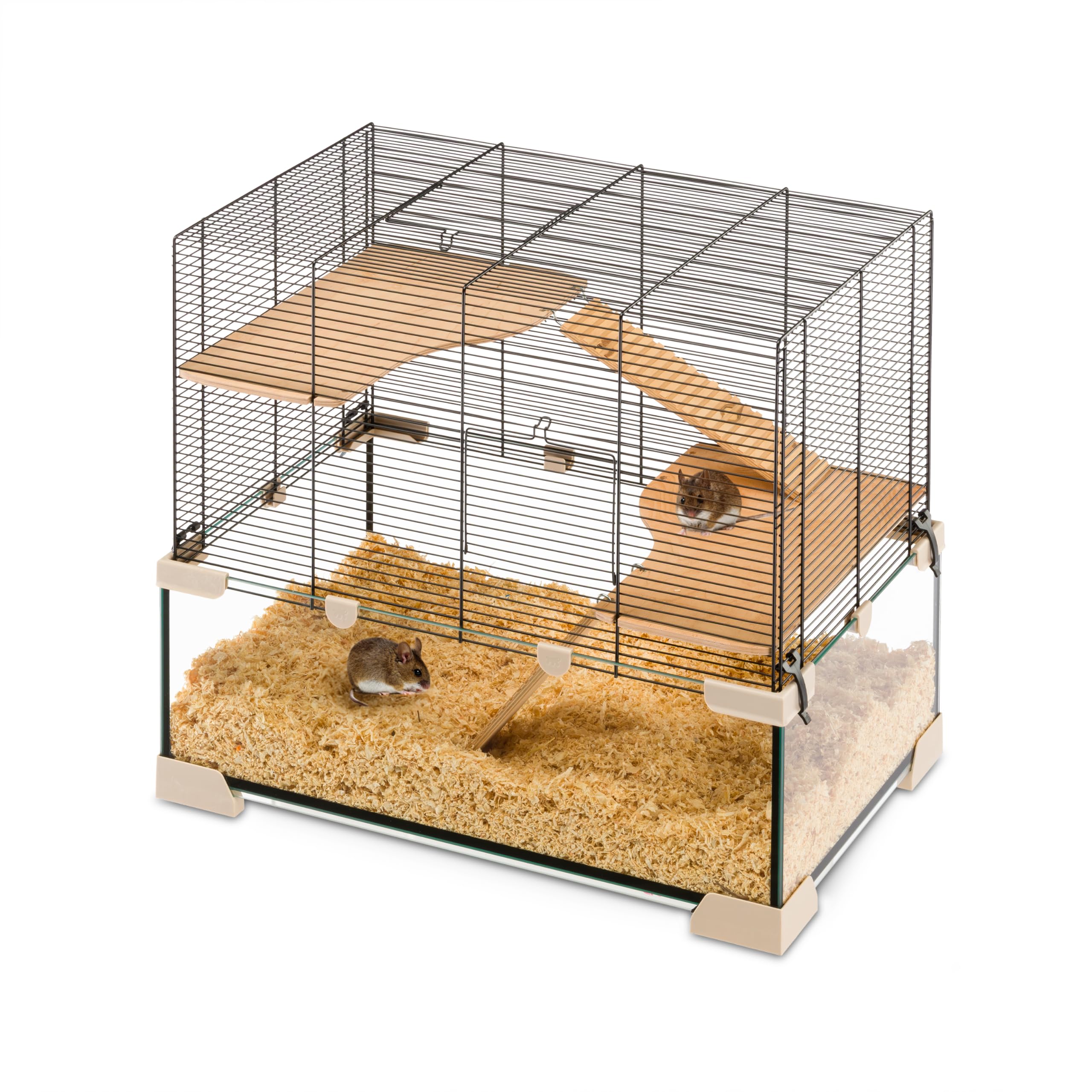 Ferplast Käfig für Hamster oder Mäuse Karat 60 Kleine Nagetiere, Zwei Ebenen mit Zubehör, aus Glas und Metallgitter