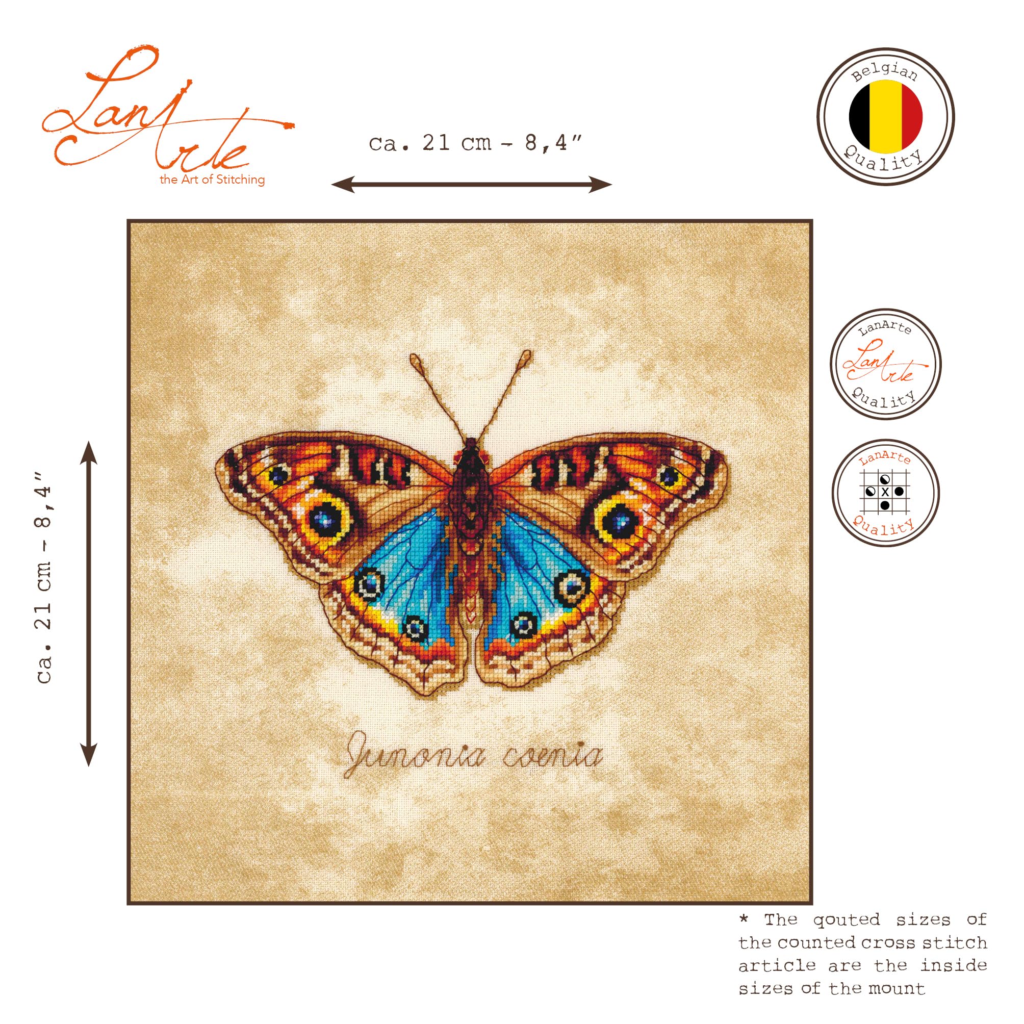 LANARTE Haft Krzyżykowy Liczony Zestaw Obraz do Haftu JUNONIA COENIA Zrób to Sam Zestaw Kreatywny dla Dorosłych Rękodzieło Artystyczne 21 x 21 cm Dekoracja Ścienna DIY Cross Stitch Kit