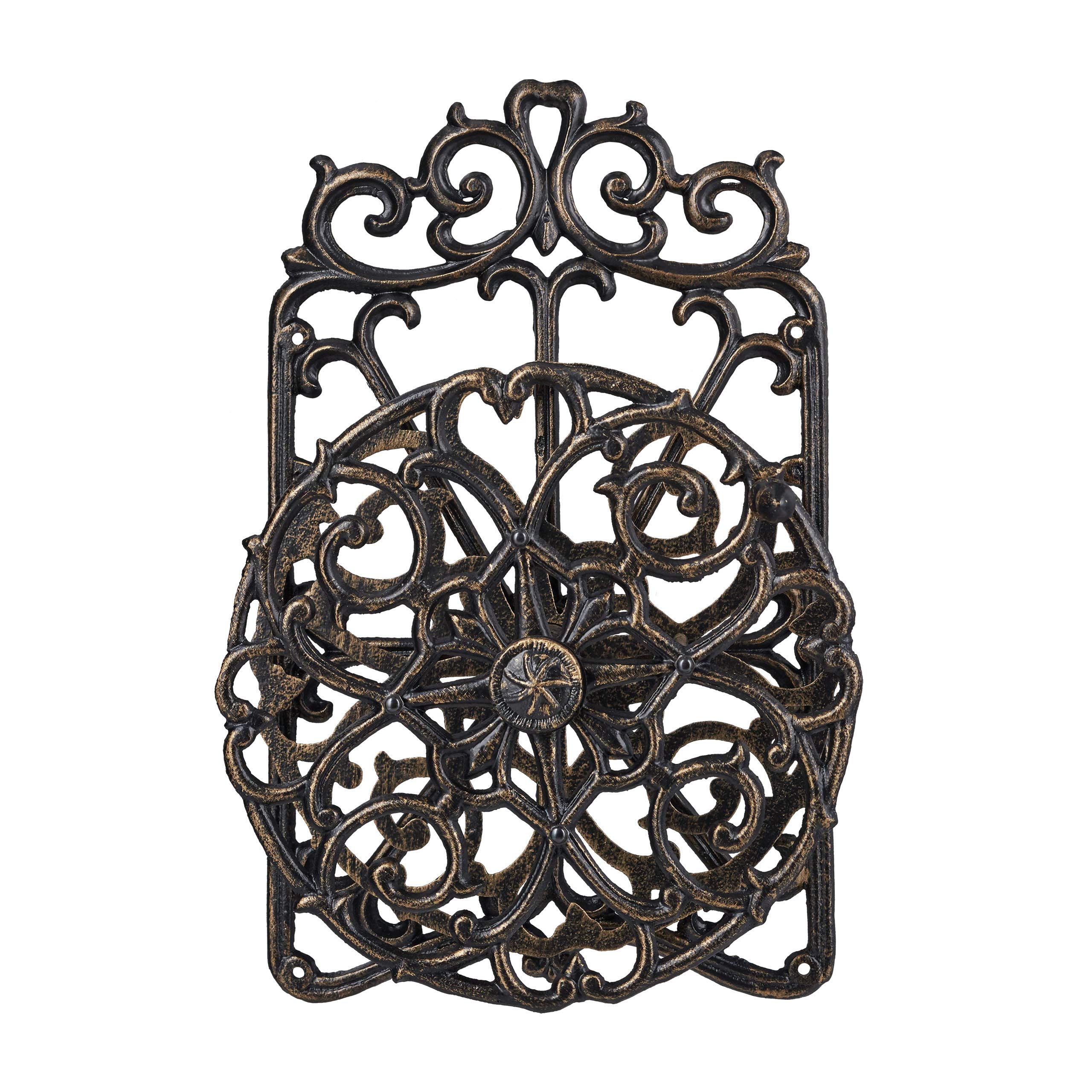 Relaxdays Support Tuyau d’arrosage, Design Antique, Rotatif, Fixation Murale en Fonte, HlP 34x23x18cm;Noir-doré