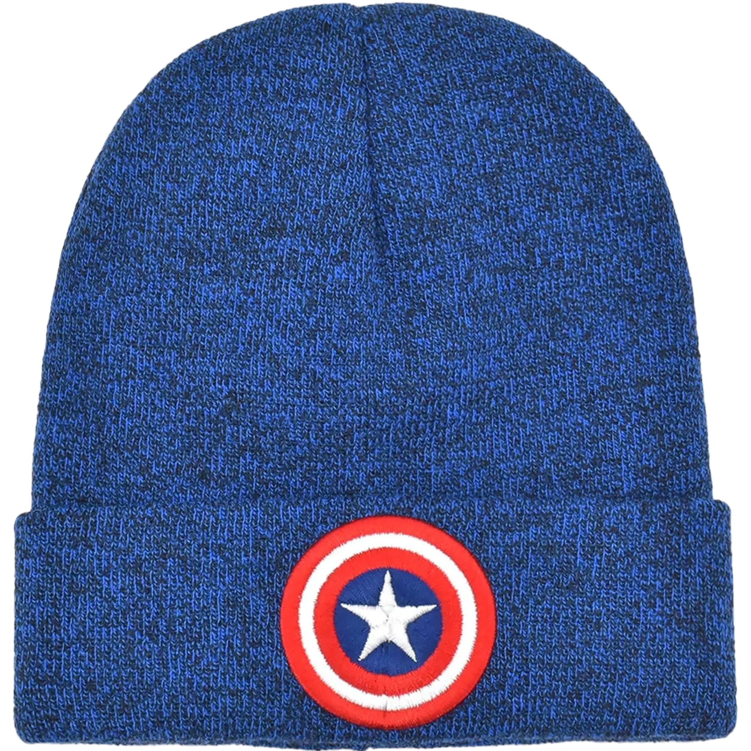 Marvel Captain America Beanie Hat, Adult Acrylic Cuffed Knitted Winter Cap, Navy, One Size, Navy, One Size