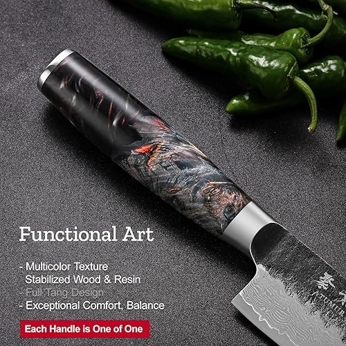 Miniatura 4 de Cuchillo de chef japonés, cuchillo de cocina de damasco de 8 pulgadas con núcleo de acero VG10, cuchillos de cocina profesionales forjados negros