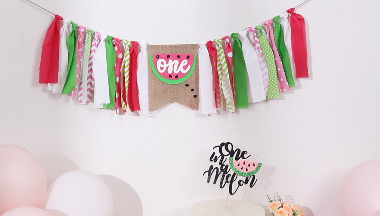 Watermelon Burlap Highchair Banner - First Birthday Decoration For Summer Baby, Handmade Party Sign