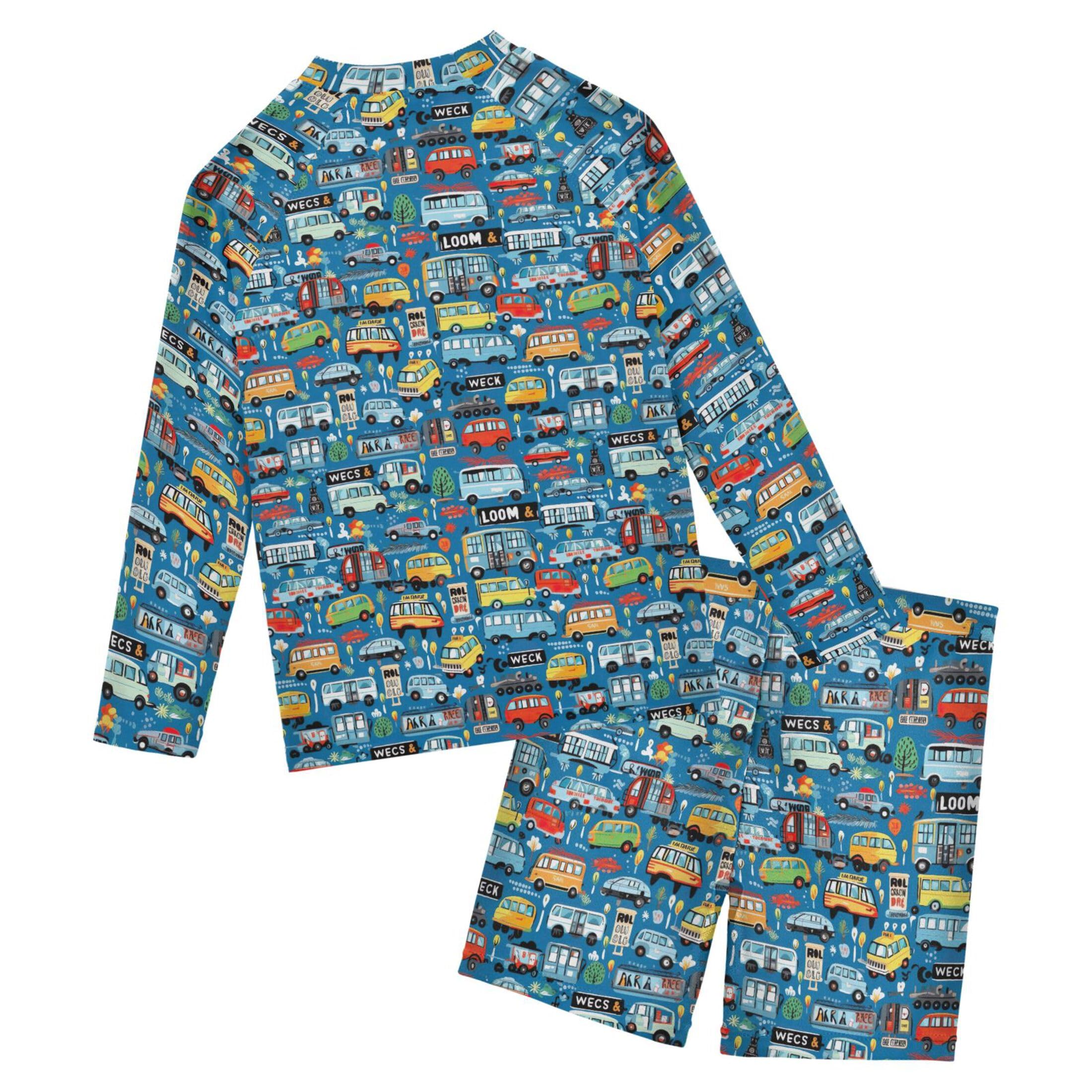 Car Toy Cute Boys Rash Guard Swimsuits Set for Boys Long Sleeve Swim Shirts Bathing Suits with Trunks B0402709