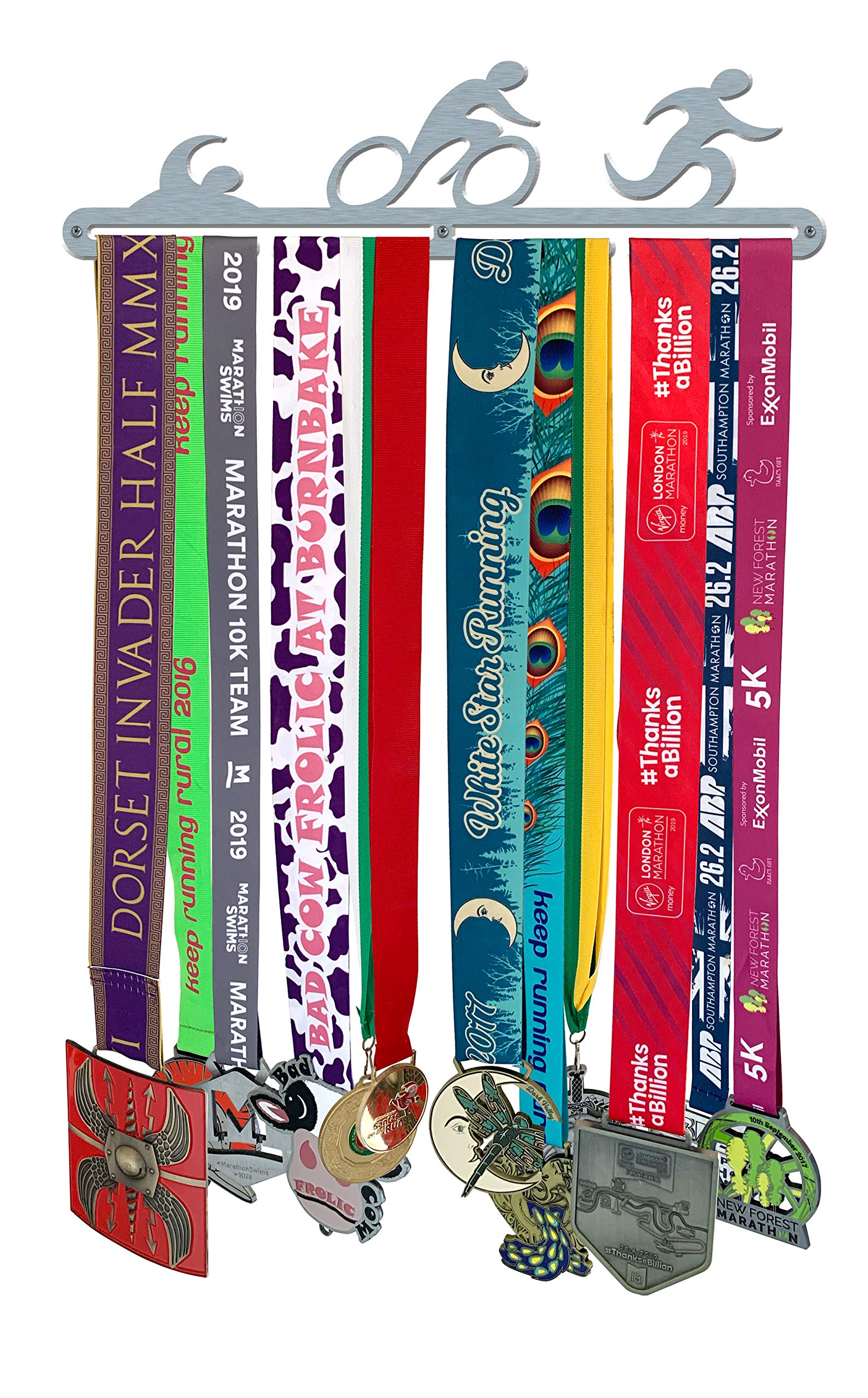 The Medal Hanger Shop | Triathlon Large | Brushed Stainless Steel | Medal Hanger Display Holder for Triathletes | Made in Britain