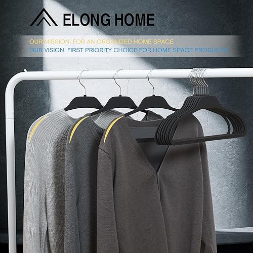 Miniatura 2 de ELONG HOME Perchas con revestimiento de goma, paquete de 30 perchas antideslizantes con ganchos inoxidables, diseño delgado que ahorra espacio para