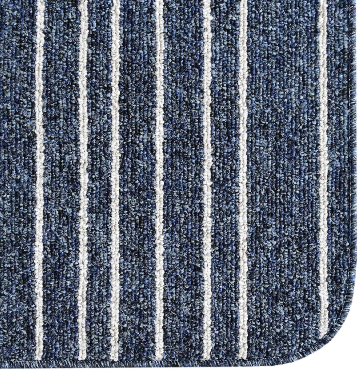 iCustomRug 100% Polypropylene Pinstriped Indoor Multi-Function Anti-Skid Soft Loop Pile Berber Carpet Utility Rug 2' X 5' Navy