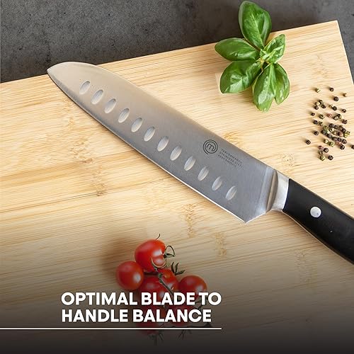 Miniatura 3 de MasterChef Santoku - Cuchillo de cocina de 12 pulgadas con hoja de acero inoxidable de alto carbono y asas triples remachadas, cuchillo de cocina de