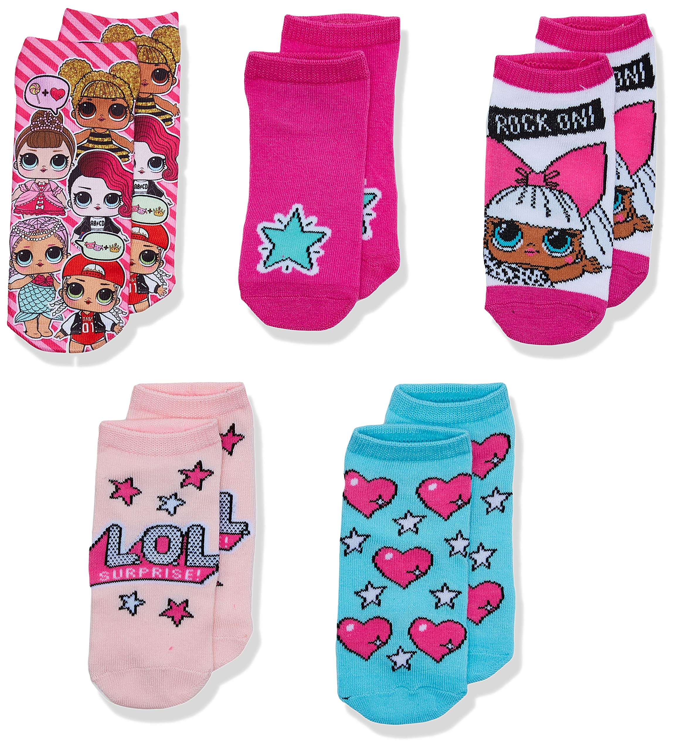 L.O.L. Surprise!girls Lol Surprise! 5 Pack Shorty Socks, Assorted Pink, Shoe Size 3-8 US