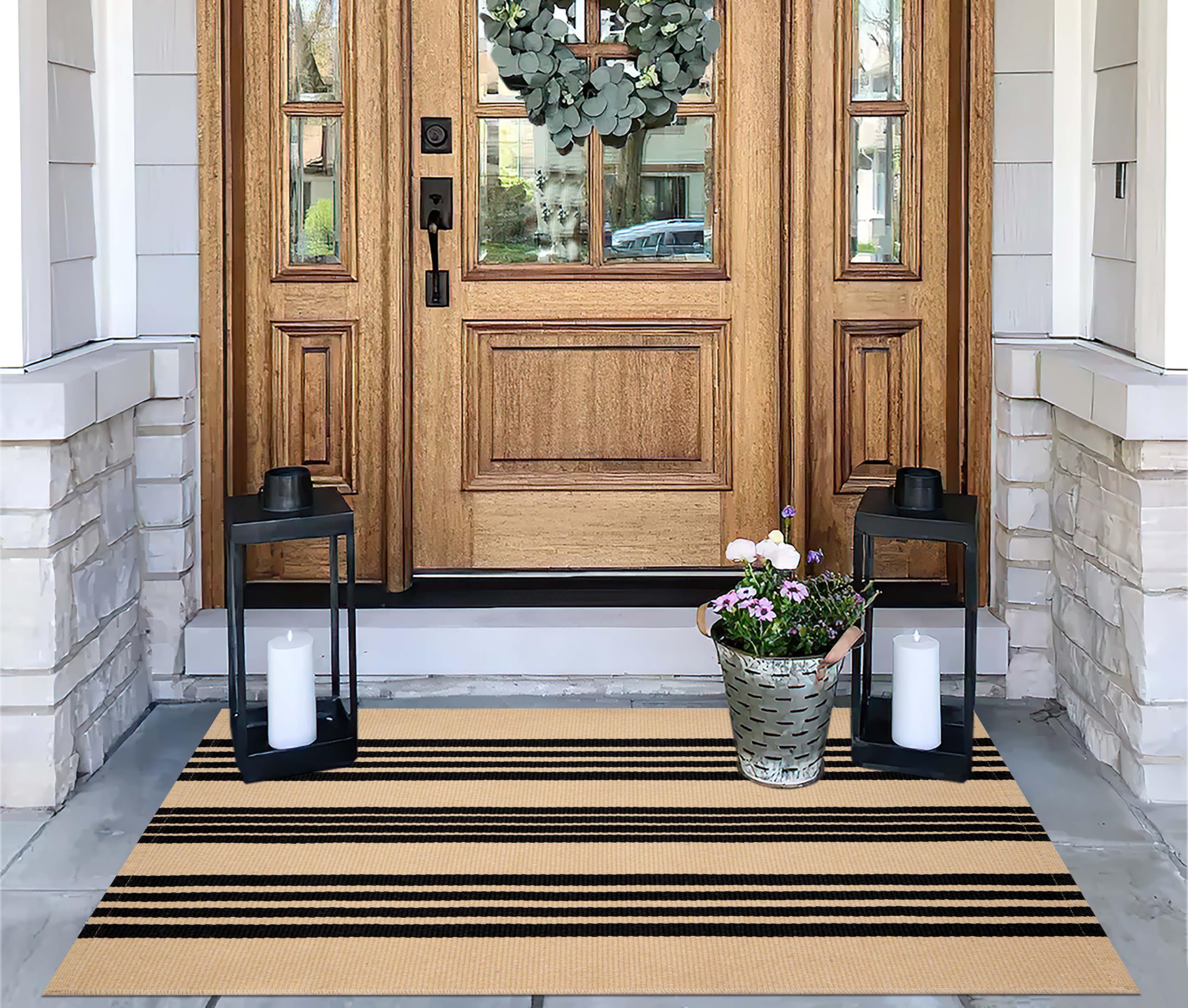 Alfombra de Exterior a Rayas de 2,3'x3,6', Felpudo pequeño para Puerta