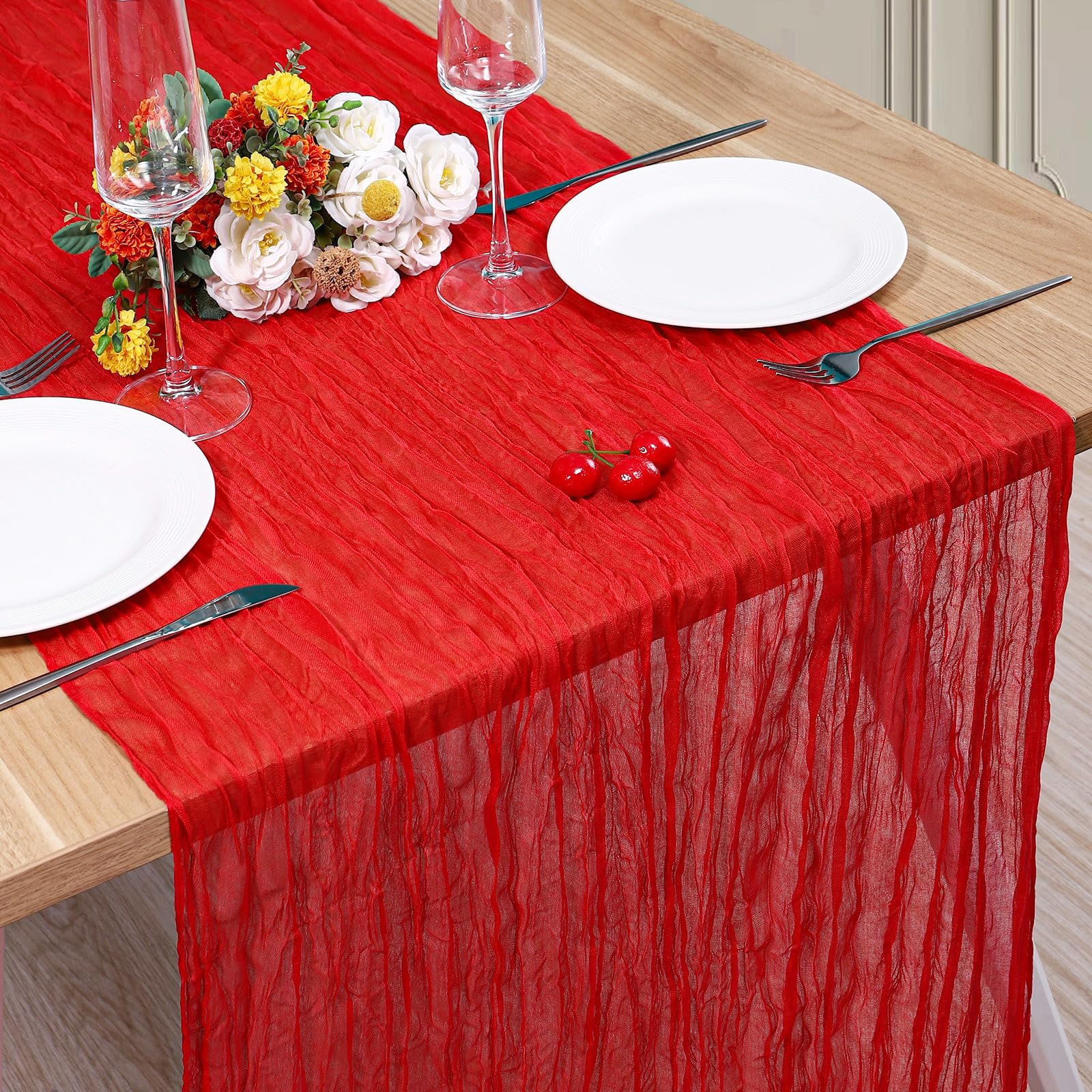 Photo 1 of 1 Pack Cheesecloth Table Runner 10Ft Christmas Gauze Boho Table Runners for Wedding Decor Bridal Shower Decorations Baby Shower Party(35" x 120")