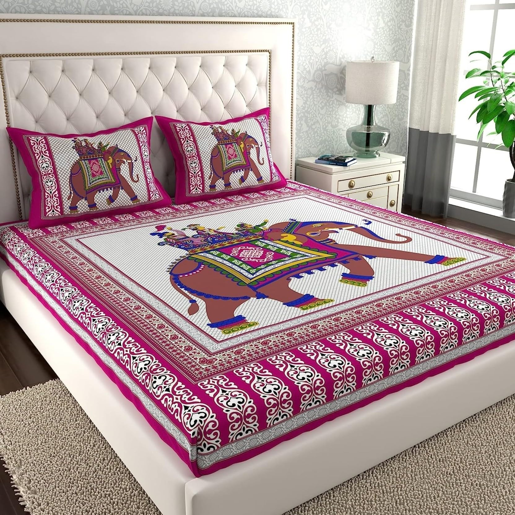 See full amazon price history chart for AC FASHION Rajasthani Jaipuri Sanganeri Printed 144 TC 100% Cotton Bed Sheet Set for Double Bed,Elephant Print, Double Bedsheet Cotton with 2 Pillow Covers AC FASHION Rajasthani Jaipuri Sanganeri Printed 144 TC 100% Cotton Bed Sheet Set for Double Bed,Elephant Print, Double Bedsheet Cotton with 2 Pillow Covers (B0DHYGKNBF) Amazon Price History, Amazon Price Tracker
