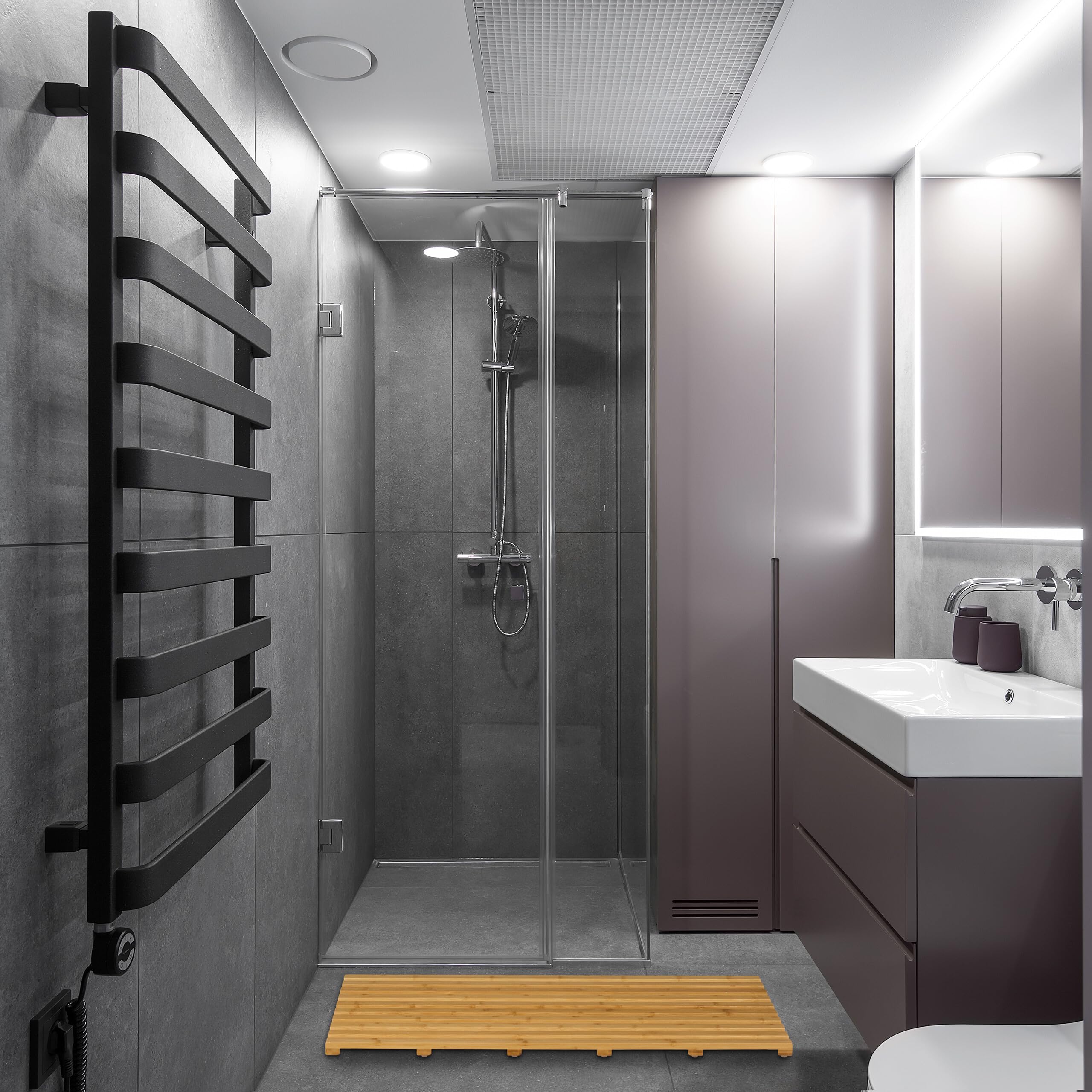 Relaxdays Pedana Doccia in bambù, 100 x 50 cm, Tappetino Antiscivolo per la Vasca e Sauna, Interno e Esterno, Naturale