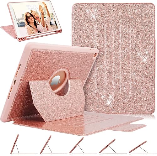Funda para iPad de 987 generación, funda para iPad 10.2, purpurina brillante 5 soportes magnéticos + soporte para lápiz + encendido