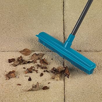 Beldray LA076083EU7 Pet Plus Rubber Dustpan And Broom Set, Long Handle Swivel Head Sweeping Broom For Carpets, Rugs & Hard Floors, Scratch Resistant Bristles, Compact Storage, Grey/Turquoise