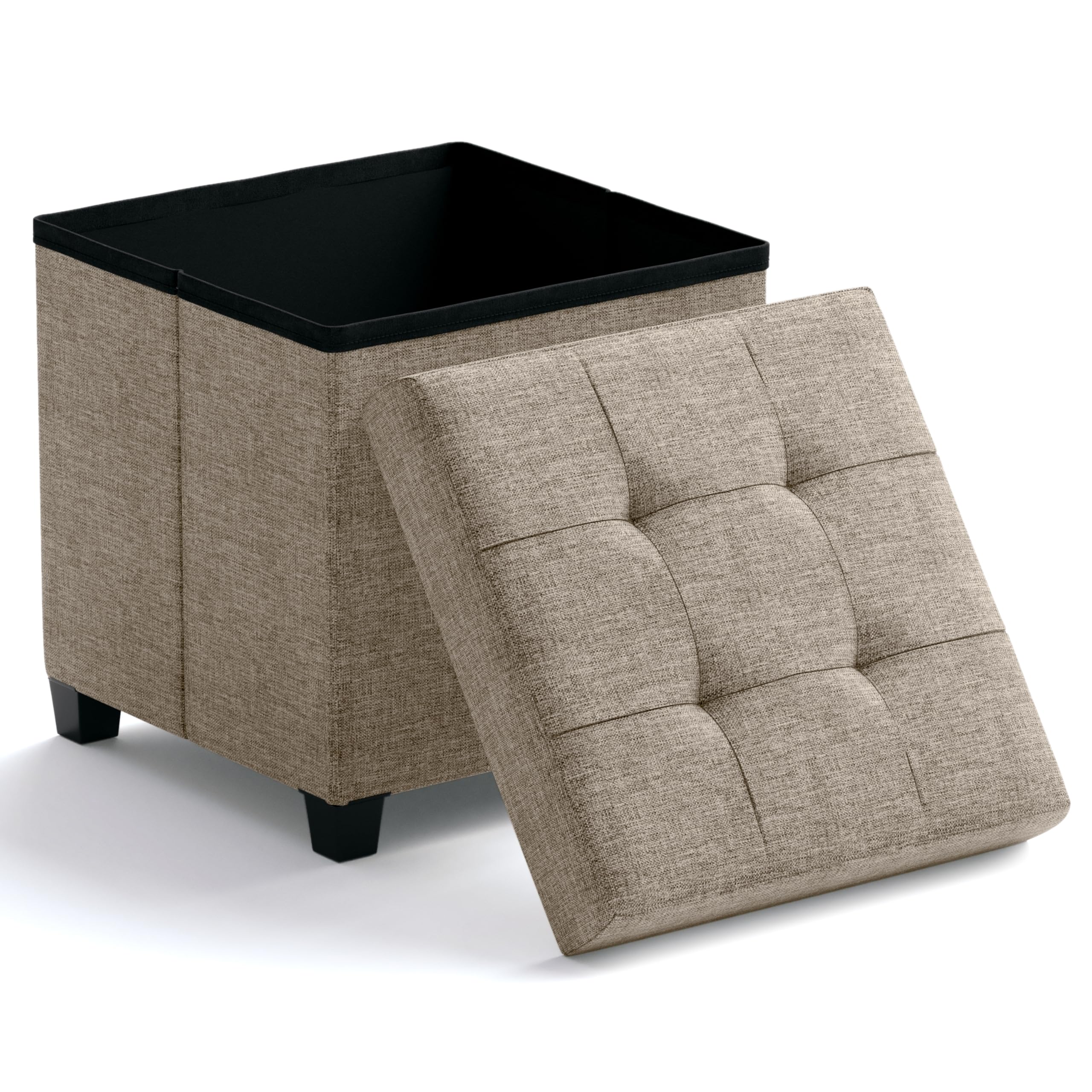 Ornavo Home Square Cube Storage Ottoman with Legs, 15x15x15, Tan/Taupe